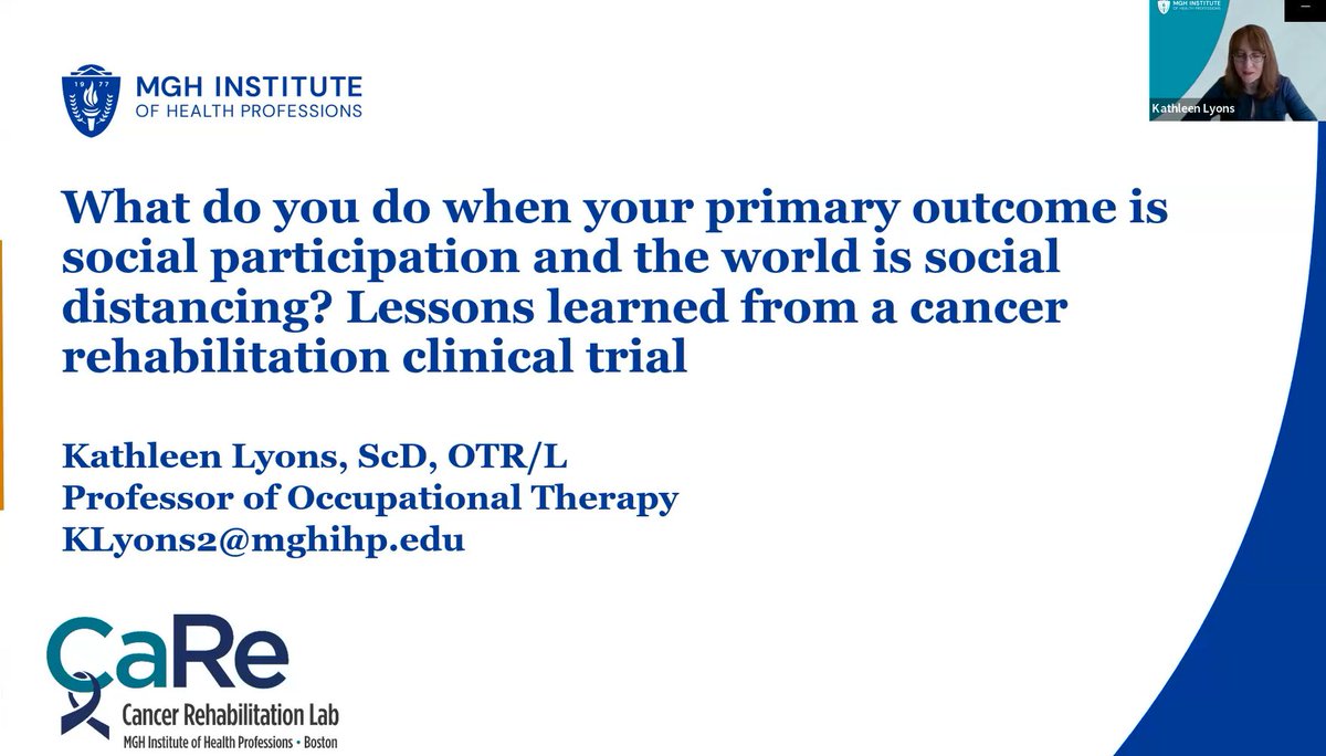 MGH Institute CPD (@ihpcpd) on Twitter photo We are glad to welcome Kathleen Lyons, ScD, OTR/L to our Emerging Evidence Webinar Series today to discuss her #CancerRehab clinical trial and how COVID social distancing impacted their intervention & recruitment strategies. <a href="/IHPResearch/">MGH IHP Research</a> <a href="/IHPCPD/">MGH Institute CPD</a> #OTMonth
mghihp.edu/healthcare-lea… We are glad to welcome Kathleen Lyons, ScD, OTR/L to our Emerging Evidence Webinar Series today to discuss her #CancerRehab clinical trial and how COVID social distancing impacted their intervention & recruitment strategies. <a href="/IHPResearch/">MGH IHP Research</a> <a href="/IHPCPD/">MGH Institute CPD</a> #OTMonth
mghihp.edu/healthcare-lea…