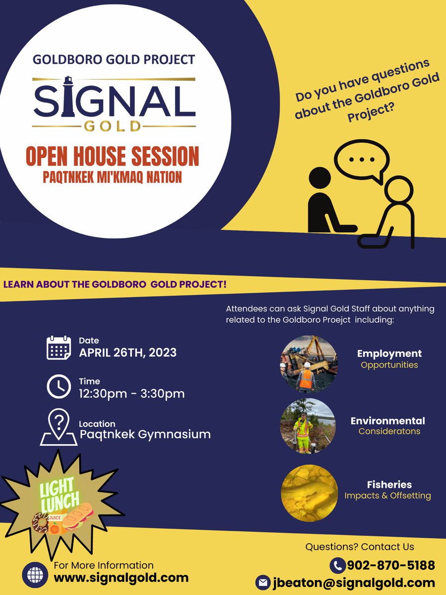 JohnBeaton7's tweet photo. @SignalGold_SGNL Open Houses are taking place next week! Our first Session for the @PaqtnkekFN community will take place on April 26th from 12:30 -3:30PM. Bring your curiosity and questions! @BaysideDevCorp https://t.co/krBov5zJ7d