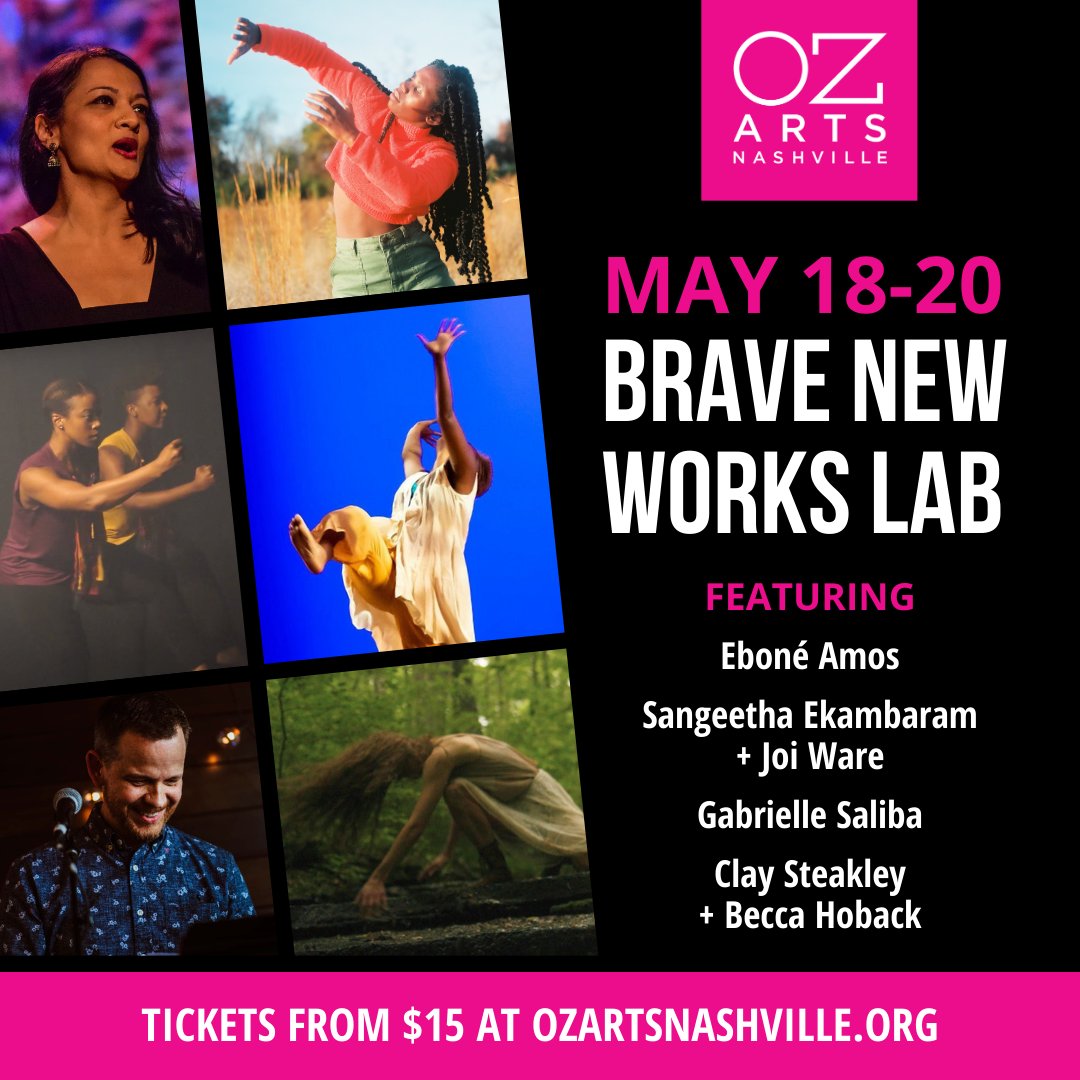 We’re thrilled to announce the lineup for this year’s Brave New Works Lab! Celebrate local innovation and creativity with a bold evening of four short-form performances by daring Middle TN artists. May 18-20 at #OZArts. Learn more and get tickets: bit.ly/Brave23