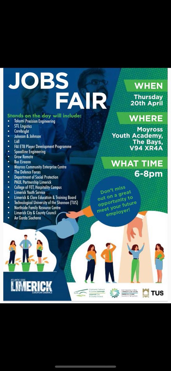CMoyross's tweet photo. 👷🏻‍♀️👩🏽‍🍳👨🏻‍🔬👮🏽After the huge success of last year, another Jobs Fair has been arranged for this Thursday evening down in the Bays from 6-8! A huge variety of employers will be there to speak to everyone interested. Great opportunity to ask some questions and extend your opportunities! https://t.co/epD2I56bEn