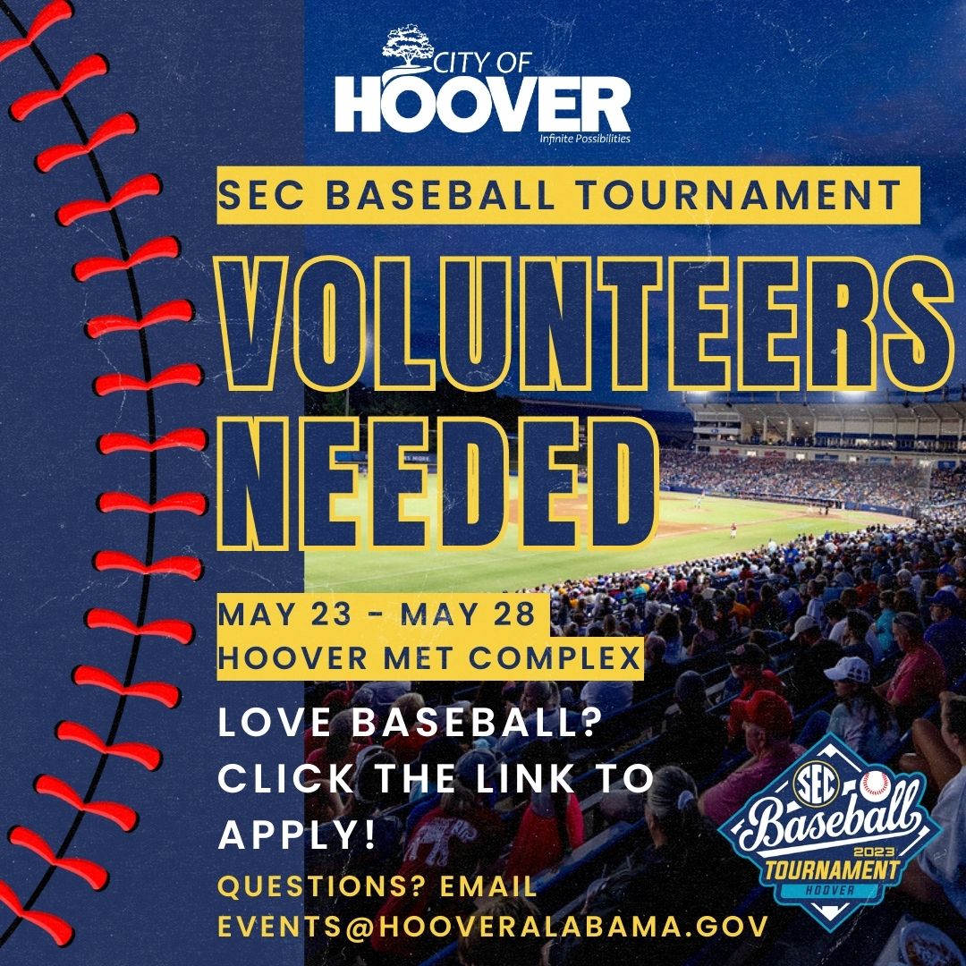 hoovermetplex's tweet photo. Love baseball? Volunteer at the SEC Baseball Tournament May 23-28! Click the link below to apply!⚾️
https://t.co/kWZatBQ8Of
#RoadtoHoover #SECBaseball #CityofHoover #HooverMetComplex https://t.co/8sjvYsnYXb