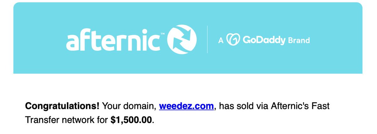 Sold weedez.com just now thru <a href="/afternic/">Afternic</a> fast transfer for $1500. I registered it in 2013. I had $95 in it. #domainsales #cannabisdomainnames