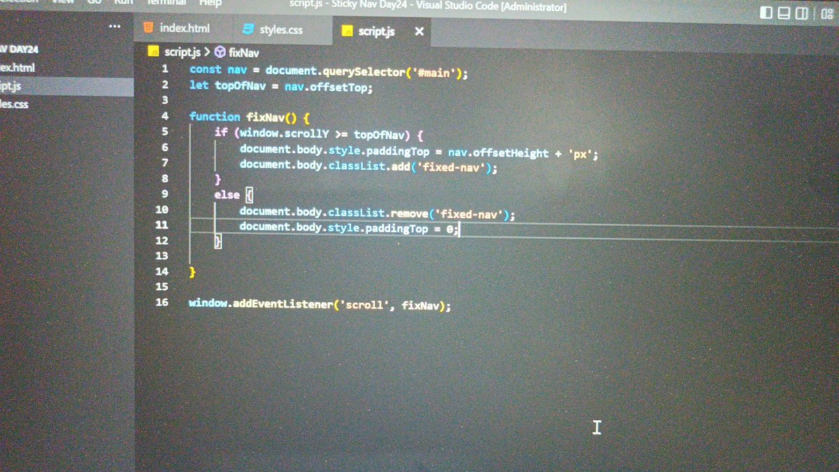 Shabi_dev's tweet photo. Day: 26 of #100DaysOfCode build a sticky navbar with the help of html,css and javascript. #javascript30 https://t.co/fdxsgMo0fJ