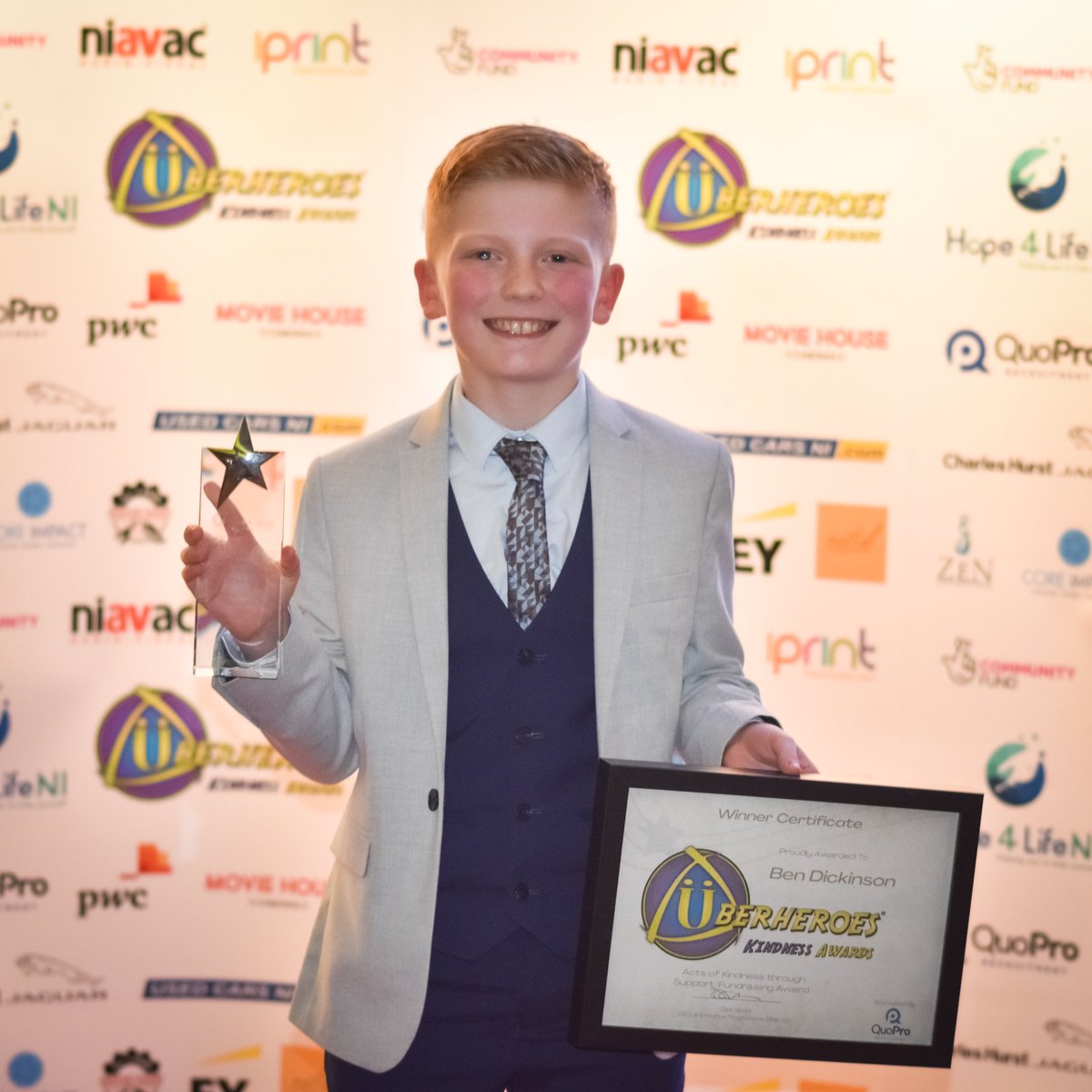 Benjiballer5's tweet photo. It was nice to get the photographers photos through from the @UberheroesNI Kindness Awards. This was a brilliant night with loads of young people doing great work. I was very happy to win the Fundraising award. #uberheroes #awards #kindness #youngpeople #bekind #inspiring #thankyou