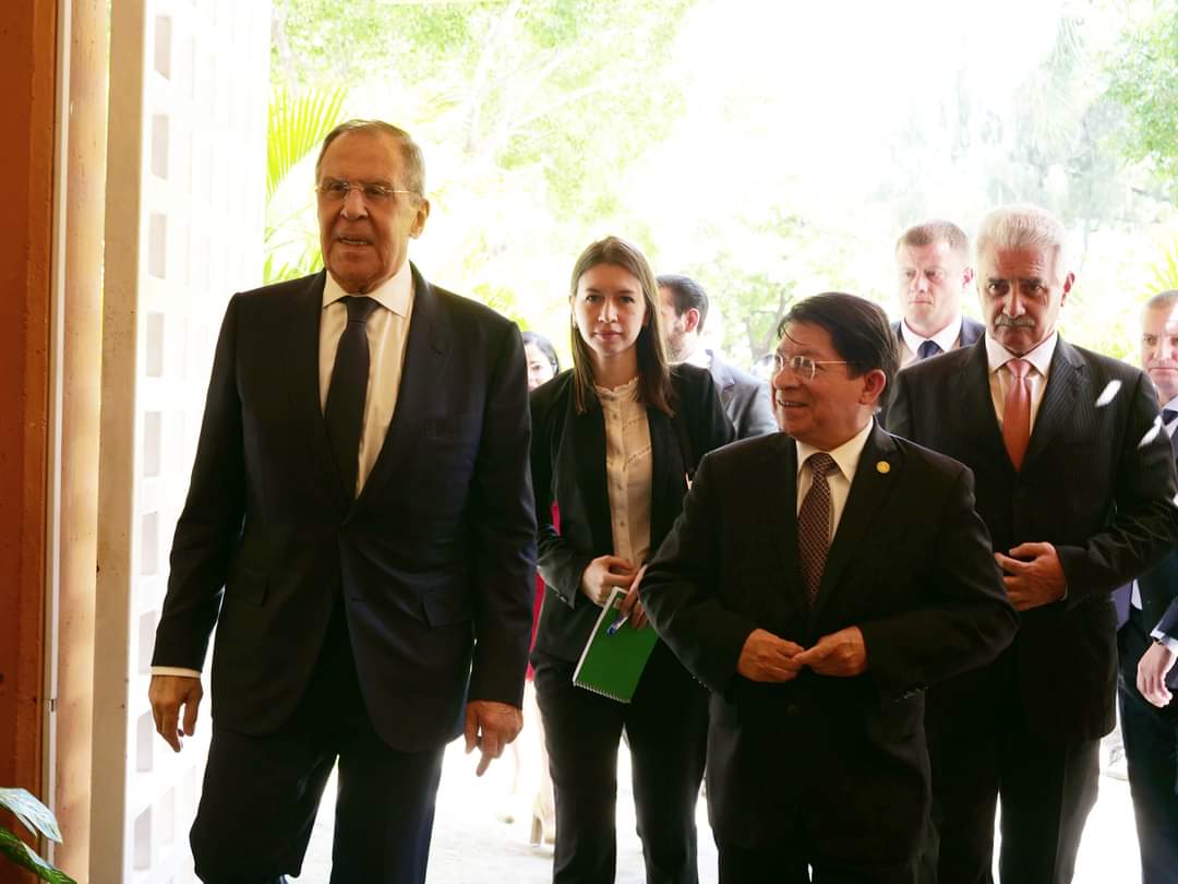 #LaPazNuestraVictoria 
El Canciller de la Federación de #Rusia,  Serguéi Lavrov,  visita Cancillería de la República de #Nicaragua