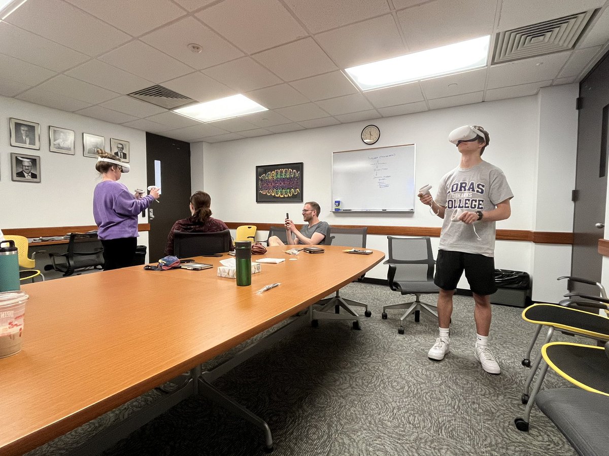 n_schnicker's tweet photo. Had fun hosting students from @loraschemistry and @kehrnal last week to explore biomolecules in #VR using @nanome_inc 🧬🦠
@PCF_uiowa @UIowaResearch 
Also thanks to @IowaBiochem for the #Iowa swag! https://t.co/tyKuBMqA1z