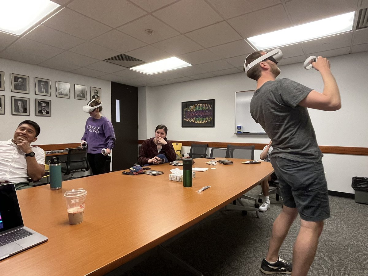 n_schnicker's tweet photo. Had fun hosting students from @loraschemistry and @kehrnal last week to explore biomolecules in #VR using @nanome_inc 🧬🦠
@PCF_uiowa @UIowaResearch 
Also thanks to @IowaBiochem for the #Iowa swag! https://t.co/tyKuBMqA1z