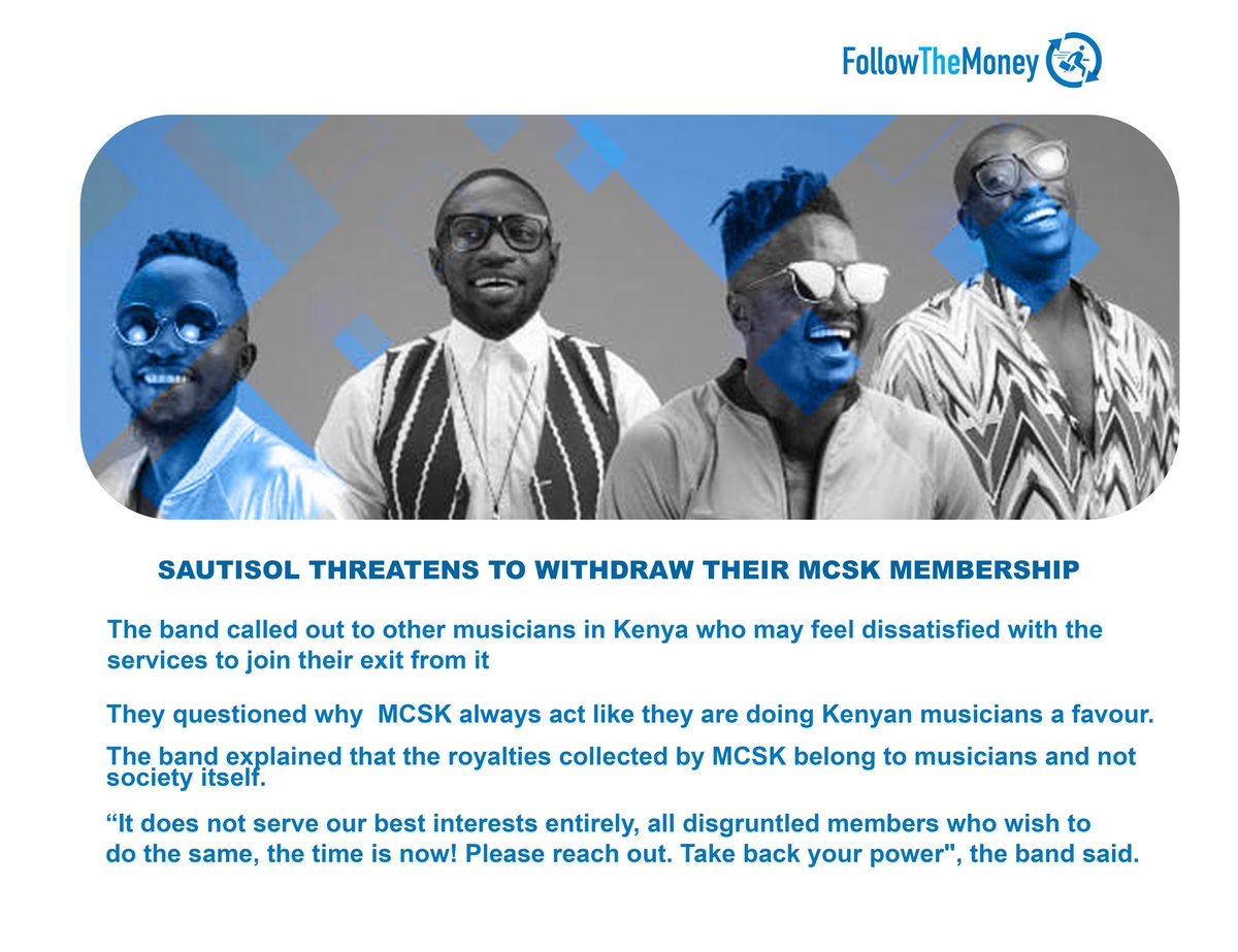 Follow3Money's tweet image. Sautisol insisted that MCSK ought to distribute nothing less than 70% of all royalties collected to the members and provide credible statements of account to that effect.
#FollotheMoney_ke
#MCSK #sautisol