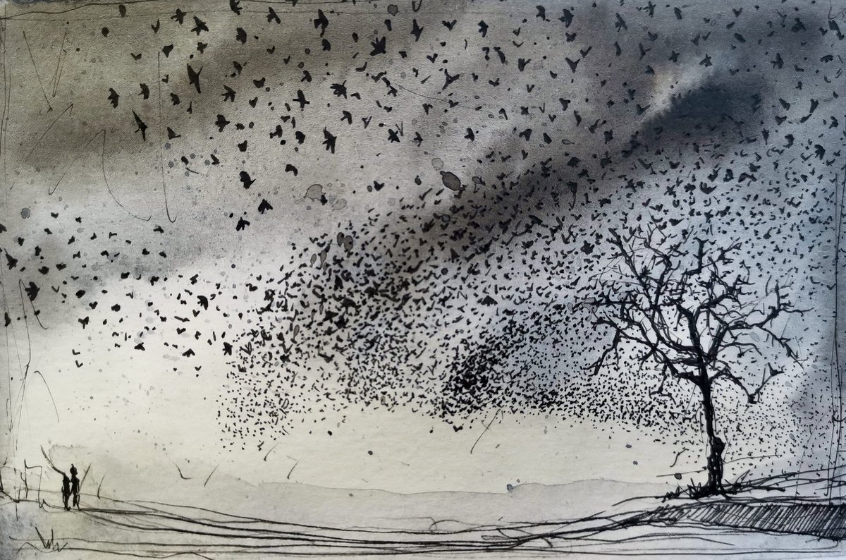 JoniBelaruski's tweet photo. "Something Fleeting I"
Watercolour and pen on Watercour paper
14 x 9cm
**Available framed - 150**
(Please DM)

#murmurationart #moodysky #apocalypse https://t.co/RdyFi6Cutu