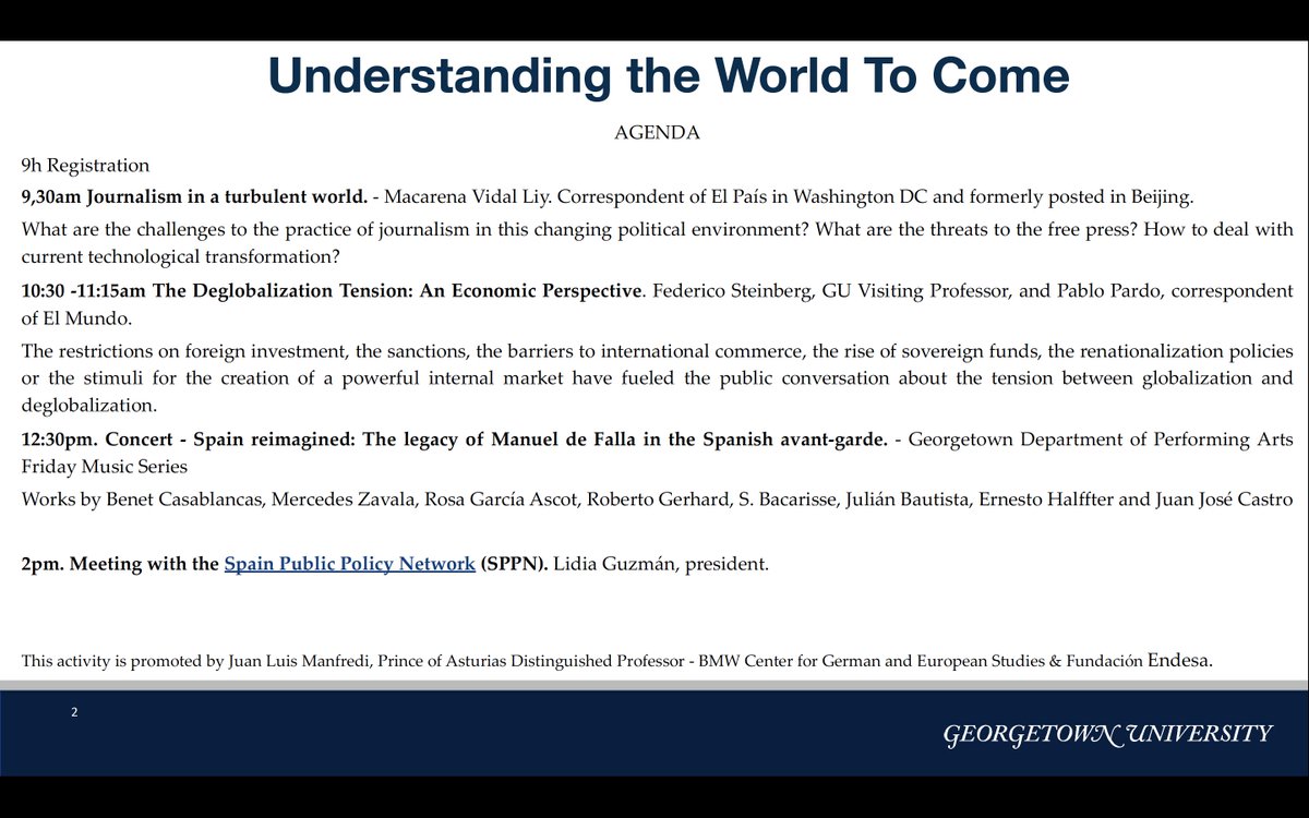 Understanding the World to Come: Spanish Voices at <a href="/Georgetown/">Georgetown University</a>  - join us next Friday 21st to discuss current developments in politics, economics and culture.  <a href="/spain_policy/">Spanish Public Policy Network</a>