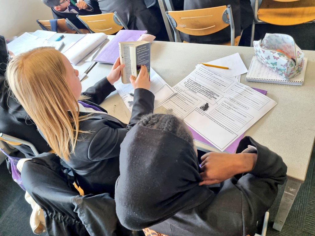 GAC_English's tweet photo. Year 7s loved using dictionaries today to help them access and analyse the exposition of 'The Raven's as part of our new unit on Gothic Literature 🐦‍⬛ 📚💜 @GACoventry @ToveLearning https://t.co/5v2xzlm23X