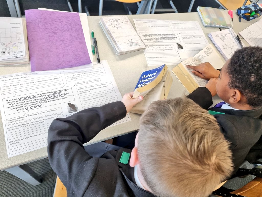 Year 7s loved using dictionaries today to help them access and analyse the exposition of 'The Raven's as part of our new unit on Gothic Literature 🐦‍⬛ 📚💜 <a href="/GACoventry/">Grace Academy Coventry</a> <a href="/ToveLearning/">Tove Learning Trust</a>