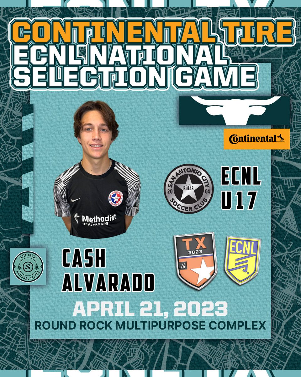 Congratulations, Cash Alvarado from the U17 on being selected to play in the ECNL National Selection Game in Austin this weekend! 👏👏👏

#BuildingTheCITY #SACityProud <a href="/ECNL/">Marcel</a>
🔵🔴