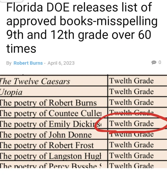 ReallyAmerican1's tweet photo. The dangers of book banning, demonstrated by the Florida Department of Education. https://t.co/IoaGBXxMb6