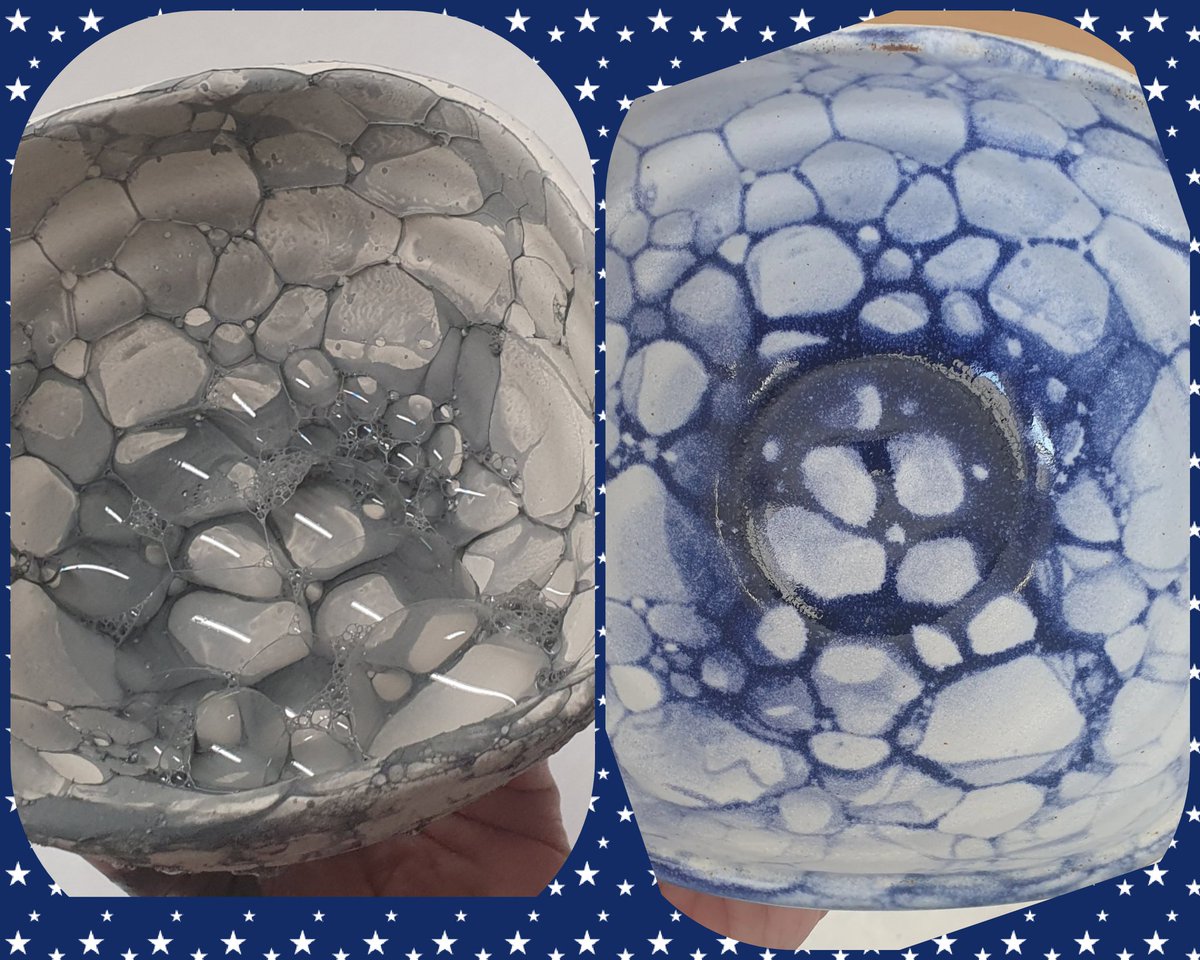 laurafurpea's tweet photo. #bubbleglaze #beforeandafter #glazefiring 
#potteryprocess #furpeapottery https://t.co/71mEaIsMY7