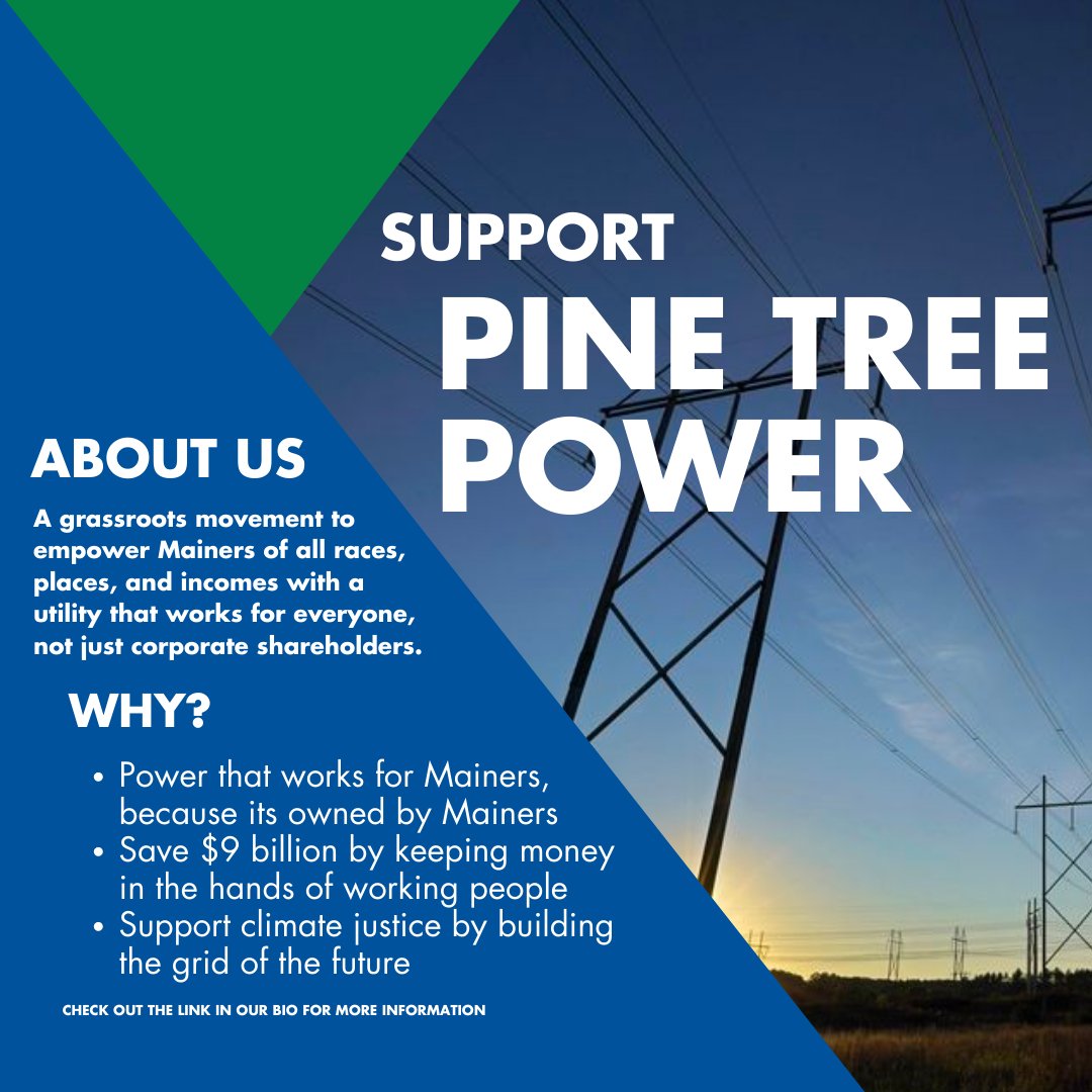 There's a lot (several million dollars worth) of misinformation out there. Here are the facts. Pine Tree Power will work for Mainers, because it will be owned by Mainers of all races, places, and incomes. It's time to vote Avangrid and Enmax out.

#ClimateTwitter #EnergyTwitter