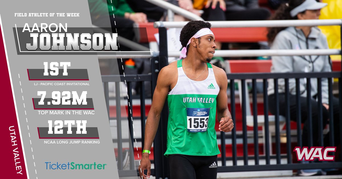 UAConference's tweet photo. Congratulations to the @TicketSmarter #WACotf Men's Field Athlete of the Week, Aaron Johnson from @UVUxctf! https://t.co/iO2rtShEe6