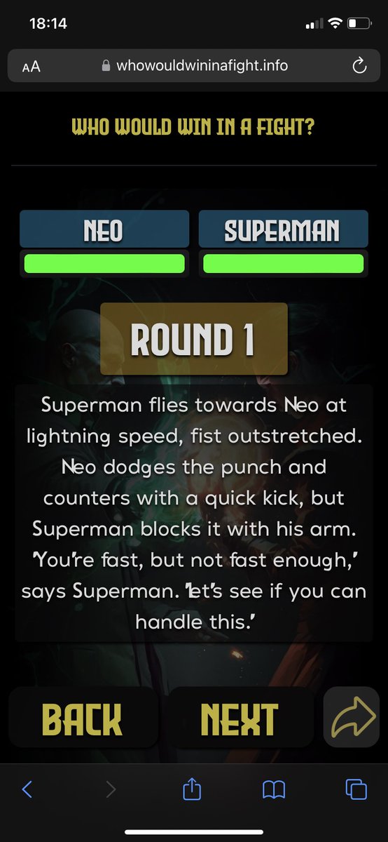 StephaneRouault's tweet photo. Harnassing the power of OpenAIs GPT, we can finally find out, who would win in a fight, Neo or Superman:

https://t.co/w0IFkaAInN https://t.co/Rtu4eEfBtS