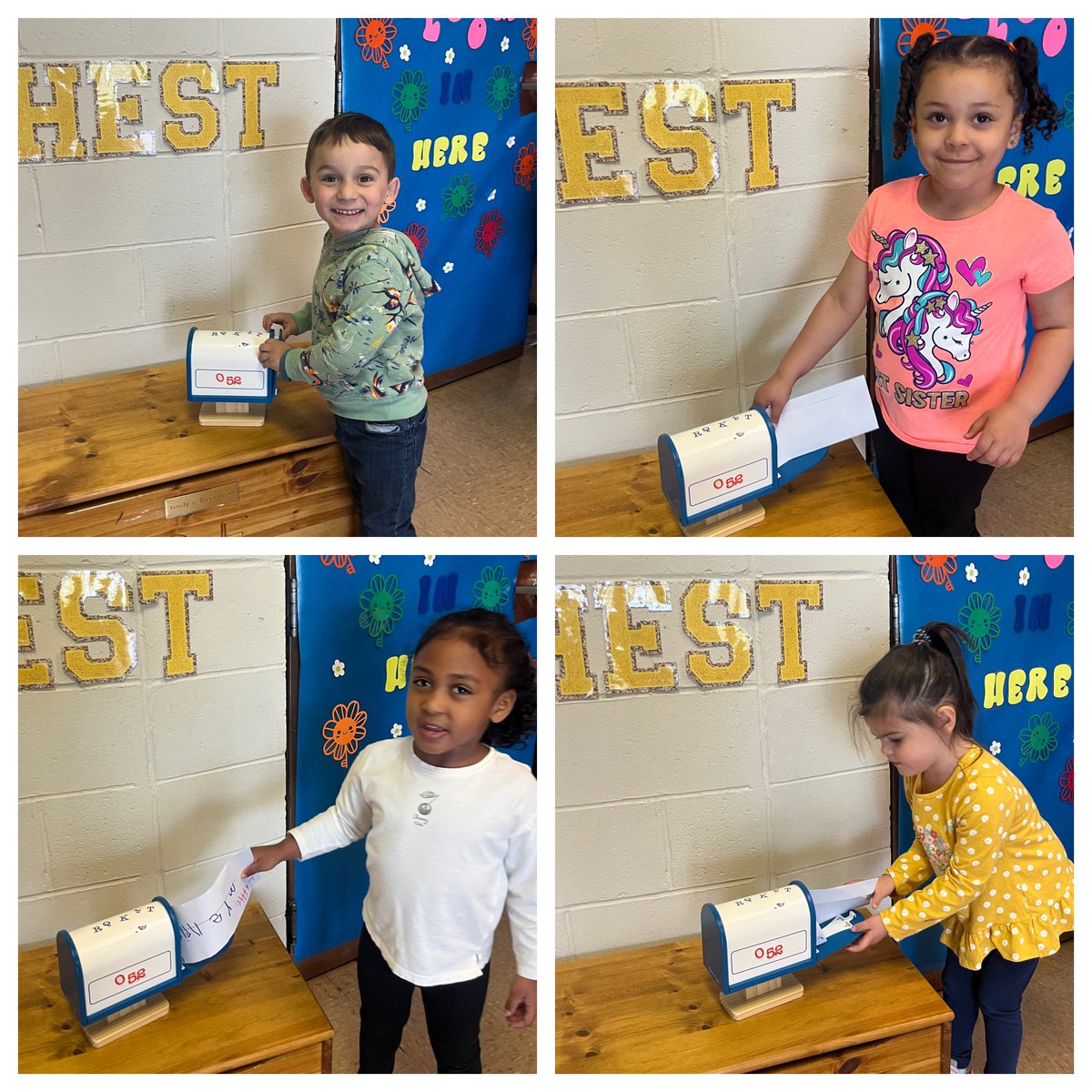 These preschoolers had a guest reader who came right from delivering the mail! Then they wrote letters to their friends, added a ‘stamp’ and put them in the mailbox! We loved receiving letters from our friends! 💙