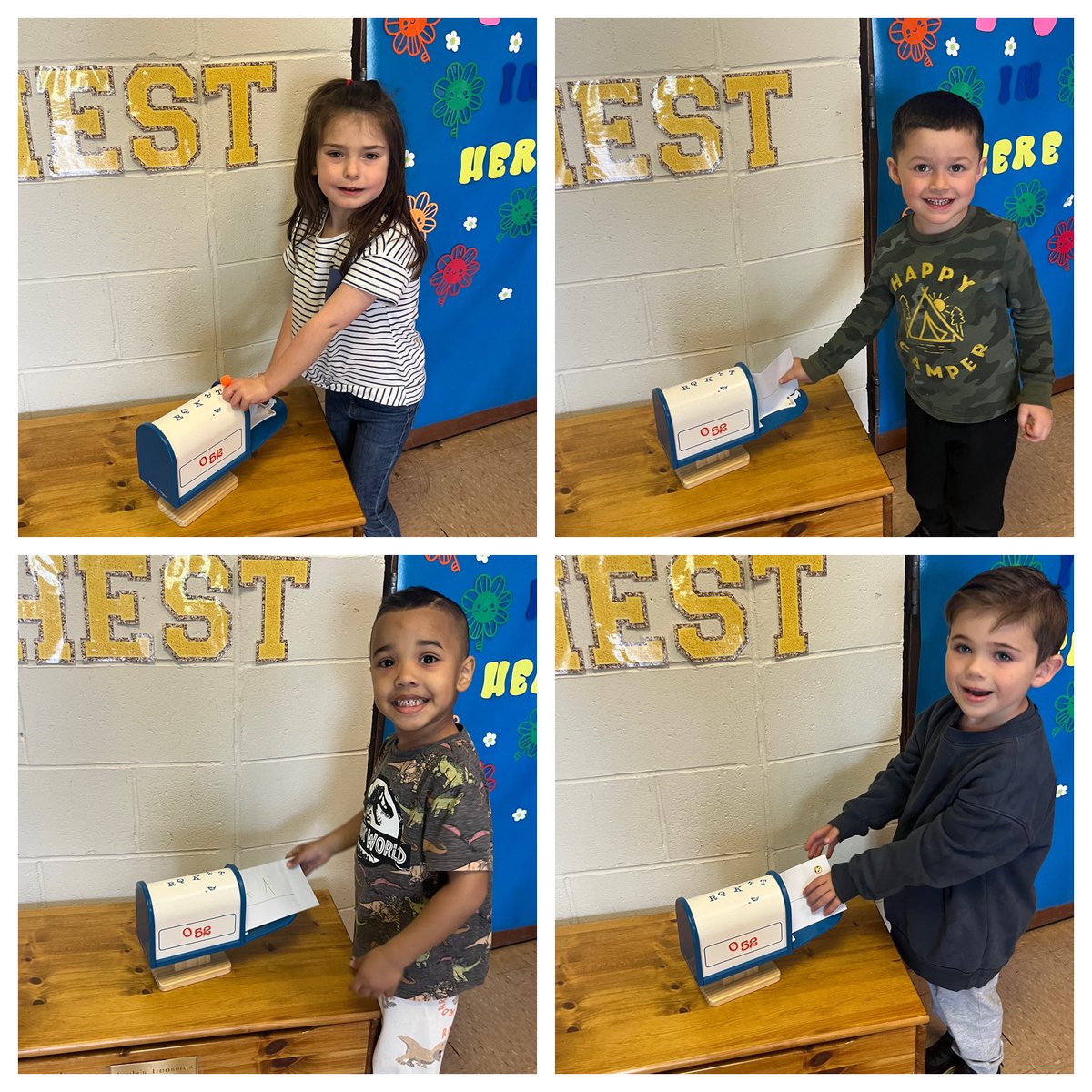 ProjectBeforeGF's tweet image. These preschoolers had a guest reader who came right from delivering the mail! Then they wrote letters to their friends, added a ‘stamp’ and put them in the mailbox! We loved receiving letters from our friends! 💙