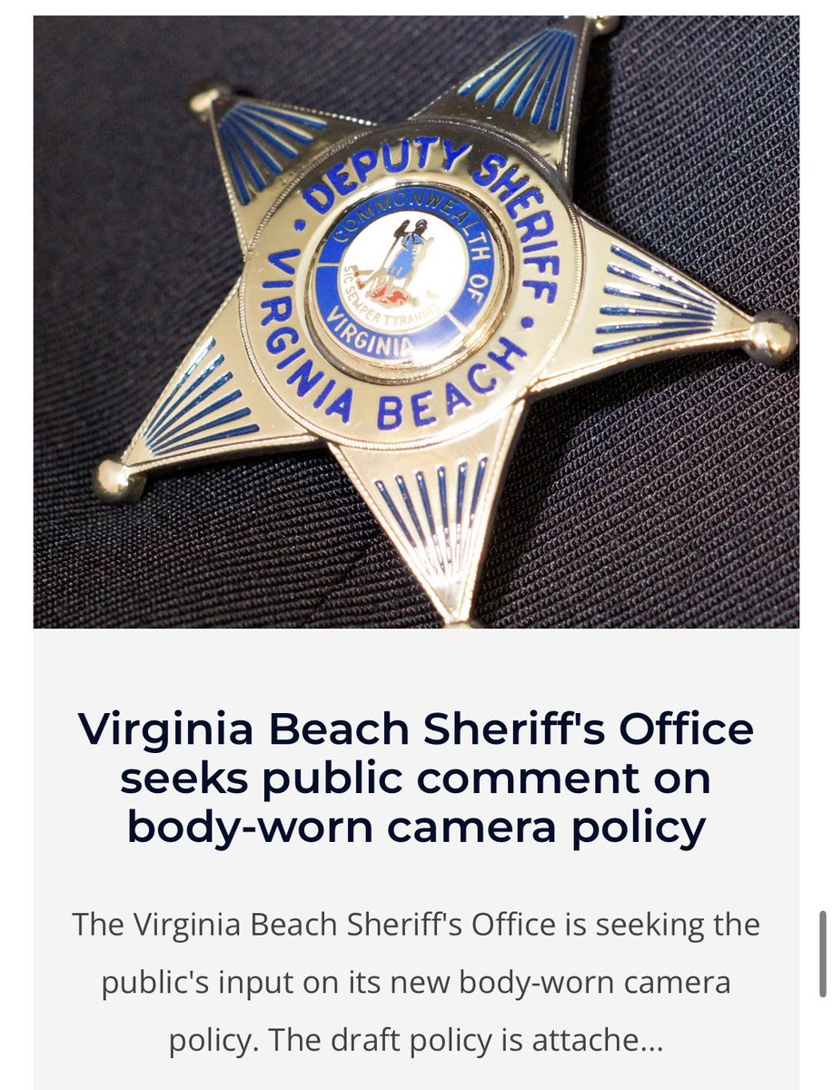 We want YOUR feedback on our new body-worn camera policy. Check it out and let us know what you think!: vbso.net/_assets/VBSO-0…. #lawenforcement #PublicSafety #virginiabeach