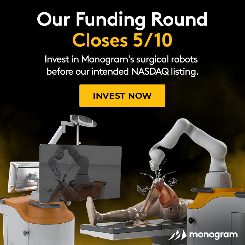 monogramortho's tweet photo. 🚀 17K+ investors &amp; counting! Join Monogram's mission of trying to modernize knee replacements to help address 100K+ annual failures with our custom joints &amp; surgical robotics. 

📈 Invest in Monogram today! 

🔗 Disclaimer: https://t.co/ZDd6G6BqjL