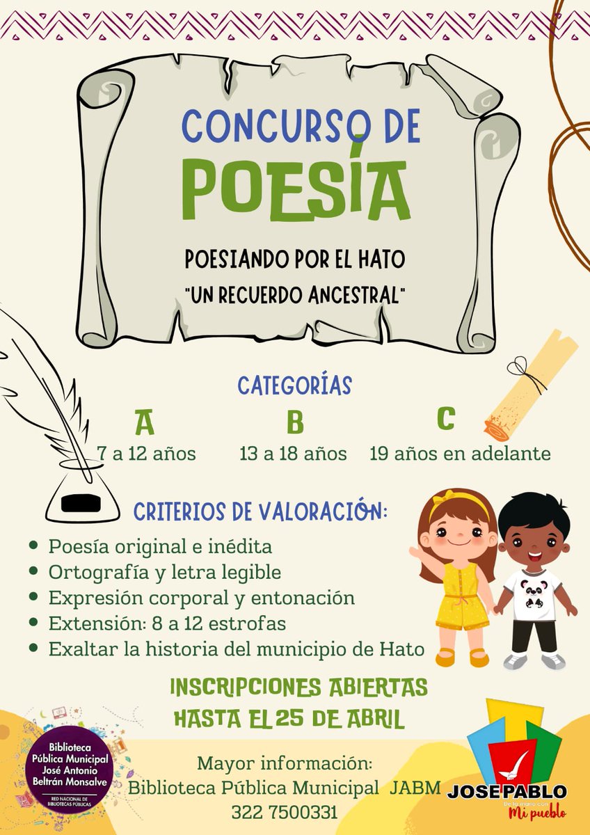 HatoSantanderOf's tweet photo. Llega el concurso POESIANDO por el HATO "UnRecuerdoAncestral". Dígaselo a su tierra con una hermosa POESÍA nacida de su CORAZÓN.  Aquí están las bases de participación. #Hato198AÑOS.  #DeLaManoConMiPueblo. #JoséPabloTolozaAlcalde. https://t.co/vZizZJOtw2
