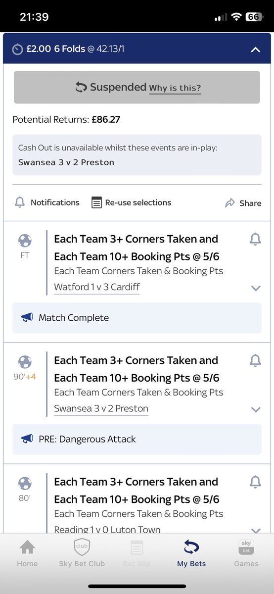 cooking1980's tweet photo. @SkyBet I’ve lost all confidence betting with you when you can’t provide any cash out on a bet with cashout but not once all game did it become available. Your stats clearly don’t update as swans having a player sent off on 90min yet 95mins on clock and your showing 0 red!! https://t.co/wiLlVf7K7j