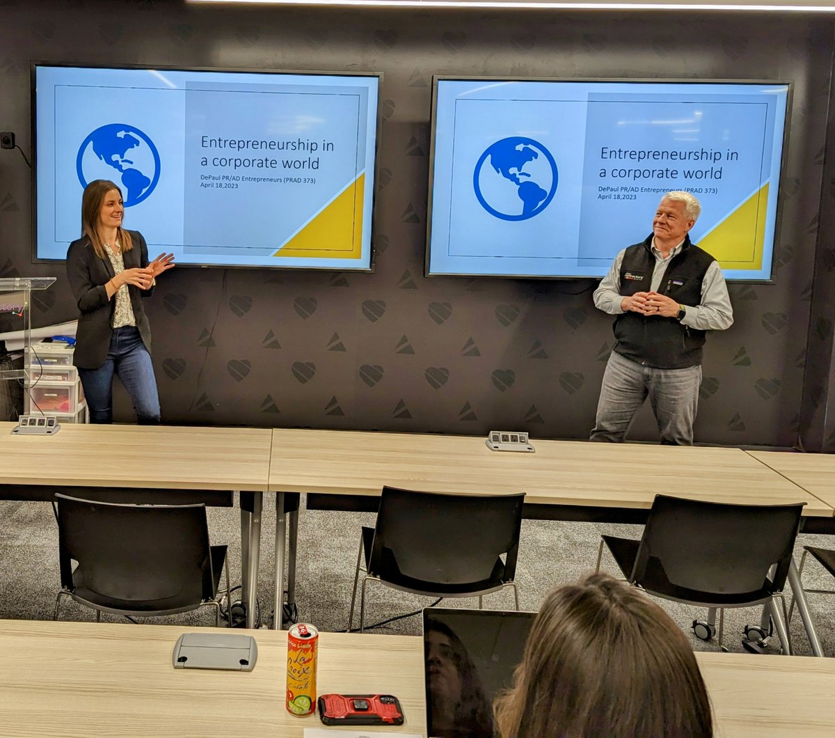 mattragas's tweet photo. Big thanks to @CMNDePaul alum @mhaigh24 of @usgcorp  and Bob Wildeman of @BoschGlobal for "putting the band back together" and hosting our @DePaulU #PRAD373 class in the cool @connectory IoT innovation space. cc @ColemanCenter https://t.co/NJbtY1ERRo