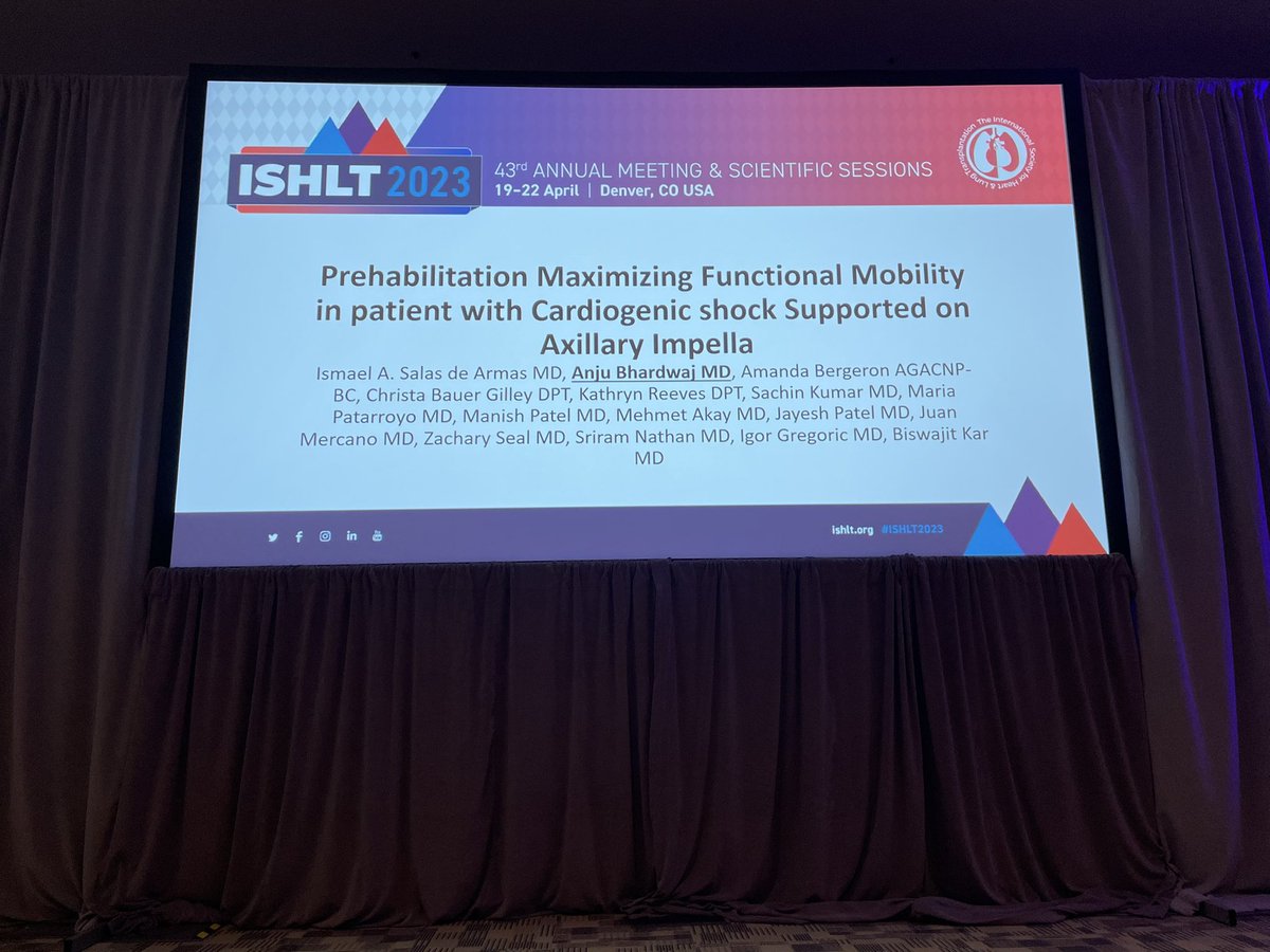 Great job @docbhardwaj presenting our work on “prehabilitation” and optimizing pre-op VAD patients on tMCS.  @IsmaelSalasMD @juanemarcano @Womenintxp_mcs #ISHLT2023