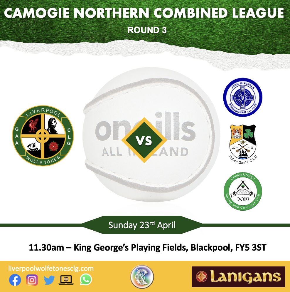 Best of luck to our camogs on Sunday as they travel to Blackpool for the third round of the northern combined league, where they meet Fullen Gaels, John Mitchels and Ceann Creige 🟡🟢 Keep up to date at liverpoolwolfetonesclg.com