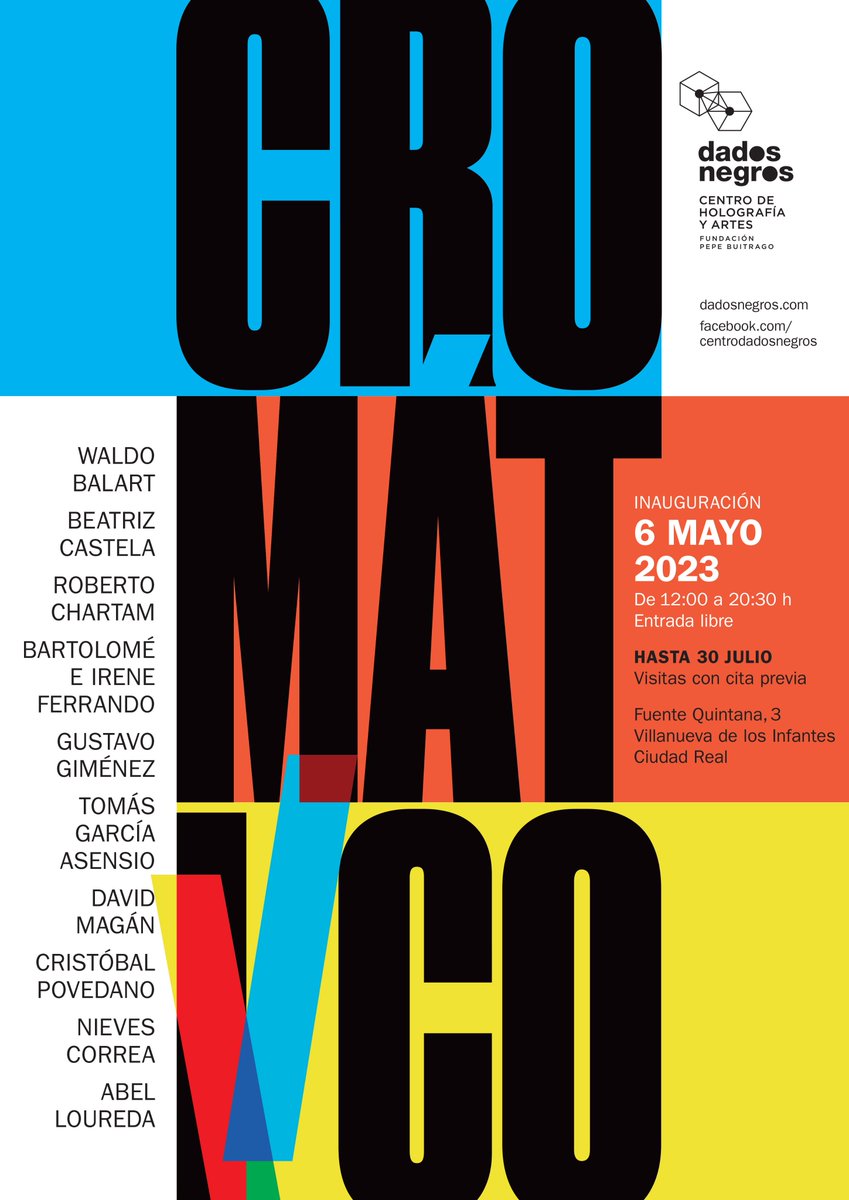CROMÁTICO en <a href="/dadosnegros/">Centro Dados Negros</a> el nuevo proyecto expositivo que abrimos el próximo 6 de mayo, os esperamos! Color, luz y acción se encuentran en #centrodadosnegros