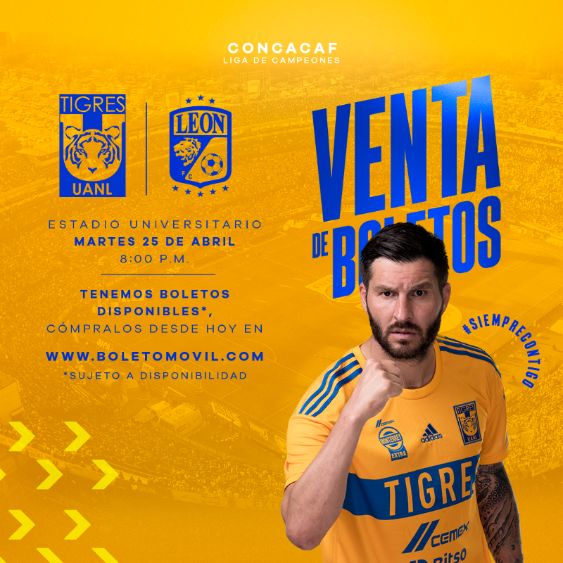TigresOficial's tweet photo. 🎟️ ¡Continuamos con venta libre para nuestro partido de Semifinal ante León! 🐯🌋 ¡Vamos juntos por el primer rugido hacia la Final!