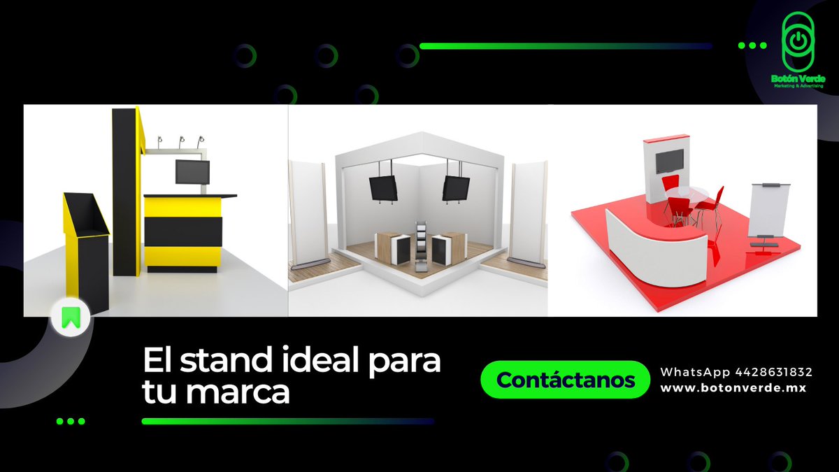 BOTONVERDEMX's tweet photo. ¿Estás listo para sorprender en las próximas exposiciones? 🤩

Contáctanos y asegúrate de tener el stand ideal para tu marca 💬

#botónverde #stand #exhibición #expo #exhibidores #lanzamientosdemarca #diseñosoriginales #marca #botonverde https://t.co/xwuvtfzYce
