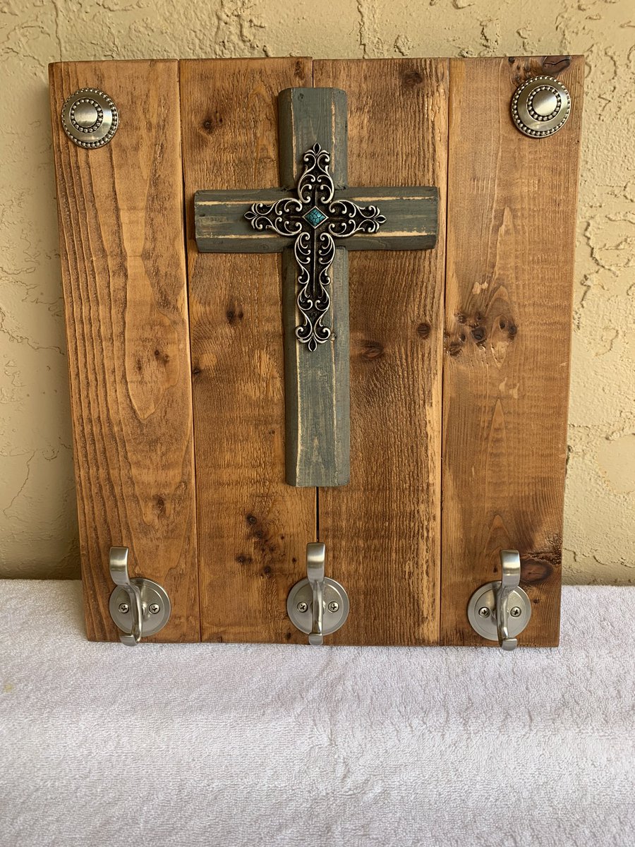 A pretty Christian key rack and organizer piece from my @Etsy shop. Handmade, one of a kind piece perfect for any room of the house. #christiangifts #keyracks #walldecor #homedecor #wallart #giftideas #woodworkideas #creativegifts #uniquegifts