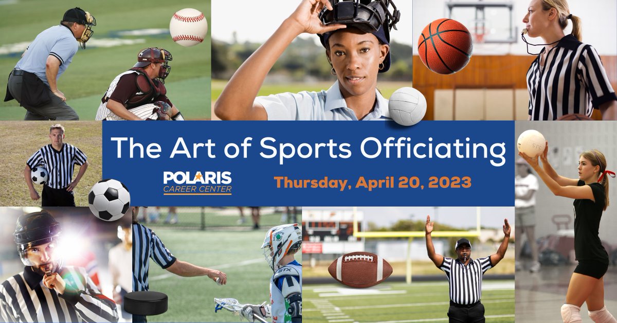 polariscareer's tweet photo. Game officials are needed at all levels. Attend “The Art of Sports Officiating” at Polaris &amp; learn what it takes to be a qualified referee. The event is TOMORROW (Thurs, Apr 20), from 6 to 8 pm. RSVP at https://t.co/eq0G0E0w5E. @Browns @rocky_neale @CleHSFOA https://t.co/KbYVOzFPik