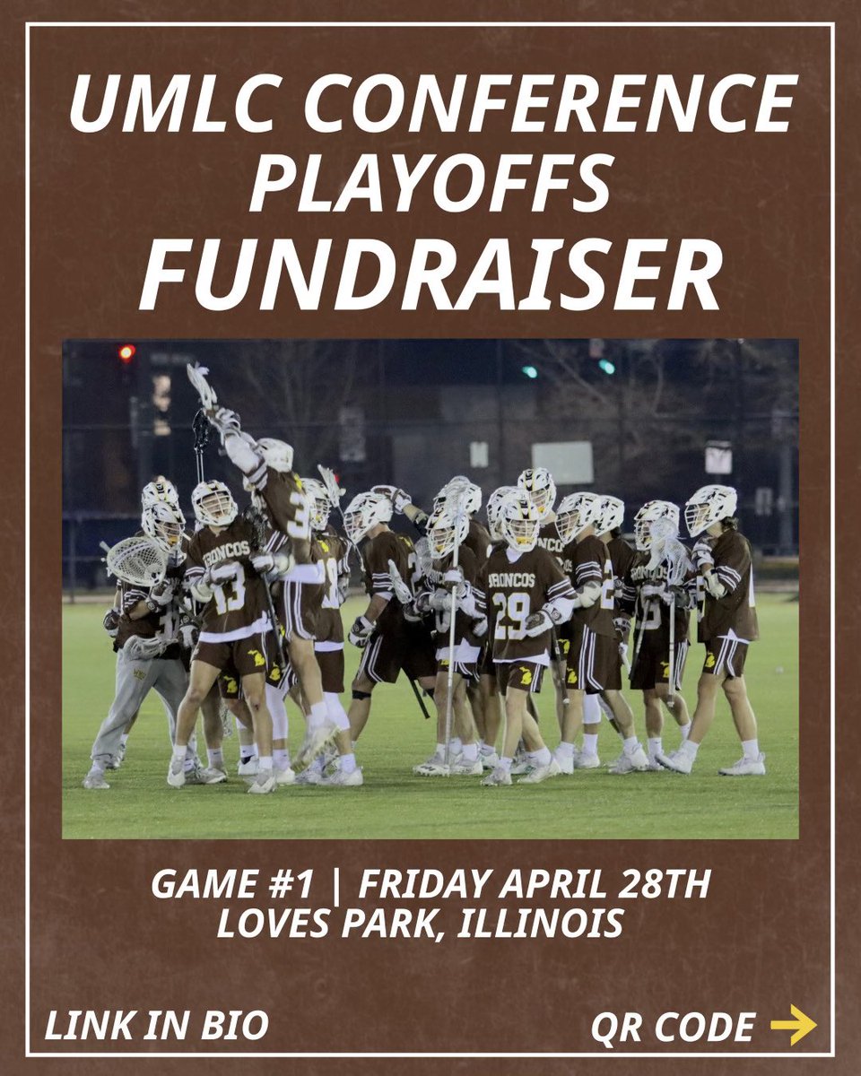 WmuLacrosse's tweet photo. In our second year in the UMLC conference, we have earned our second invitation to the conference playoffs! We are scheduled to play Friday, April 28th at 6:00 PM CST in Loves Park, IL. We cannot thank you enough for your continued support this season. GO BRONCOS! https://t.co/i47lHXTkfk