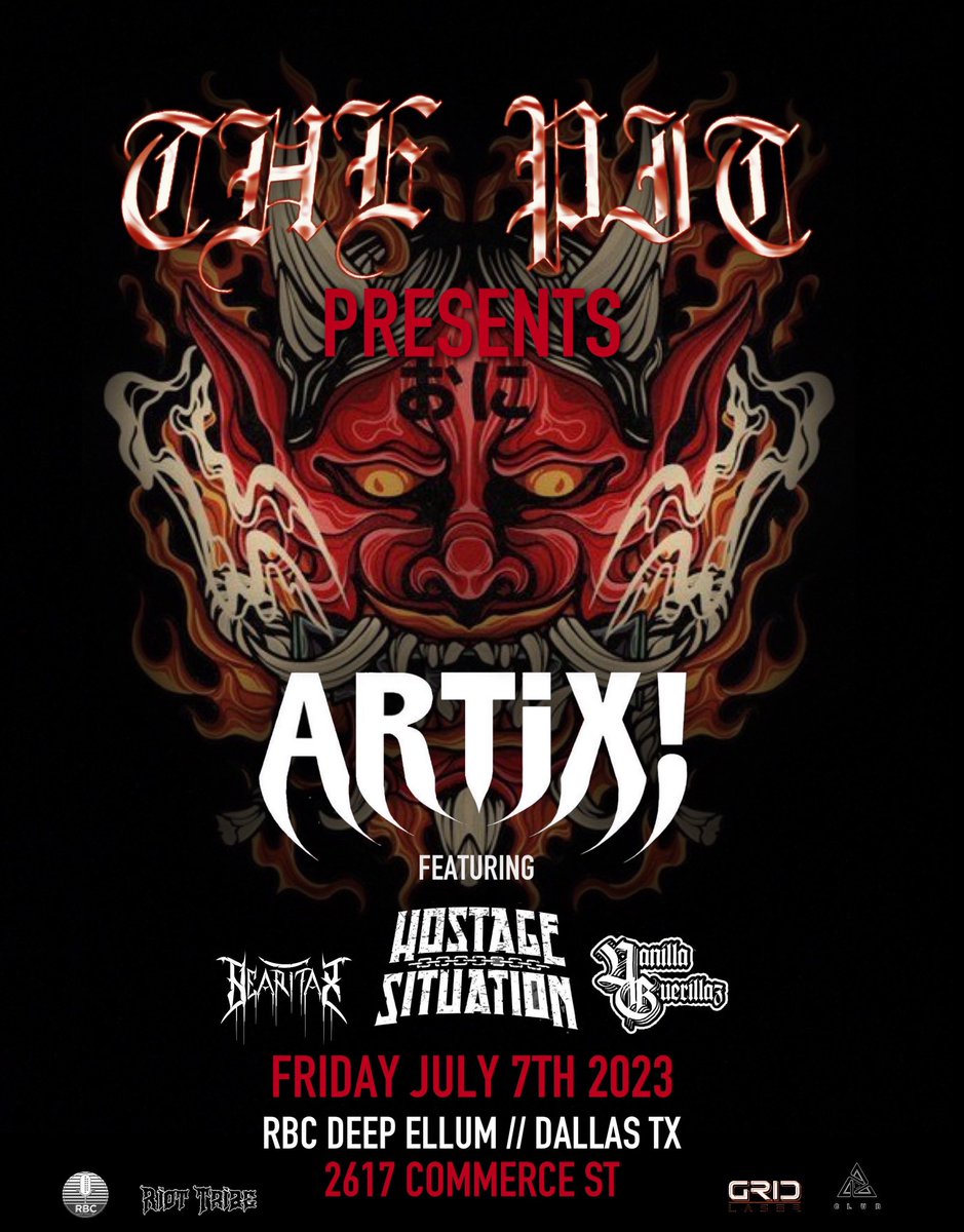 Hostage Situation (@thehostagemusic) on Twitter photo DALLAS…
.
See ya in the pit with mans like <a href="/artix/">Pinta</a>.arg along with the homies @vanillaguerillaz and @bear_itax JULY 7th! 🚨@riottribee #dallas
.
🎟TIX IN OUR BIO 🔗 DALLAS…
.
See ya in the pit with mans like <a href="/artix/">Pinta</a>.arg along with the homies @vanillaguerillaz and @bear_itax JULY 7th! 🚨@riottribee #dallas
.
🎟TIX IN OUR BIO 🔗