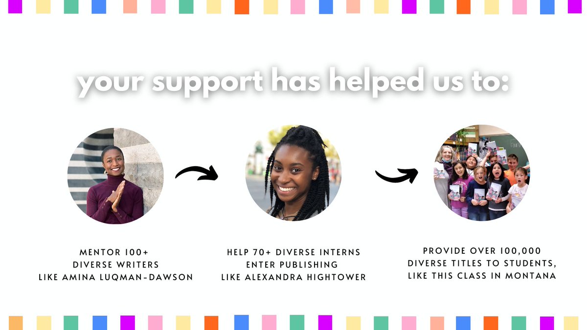 With your help we’ve done incredible things! A few:

✨mentoring 100+ diverse creators
✨helping 70+ diverse interns enter publishing
✨giving away 100,000+ diverse titles to students

—all so books reflect the diversity of our world. Every donation helps: bit.ly/WNDBSpring23