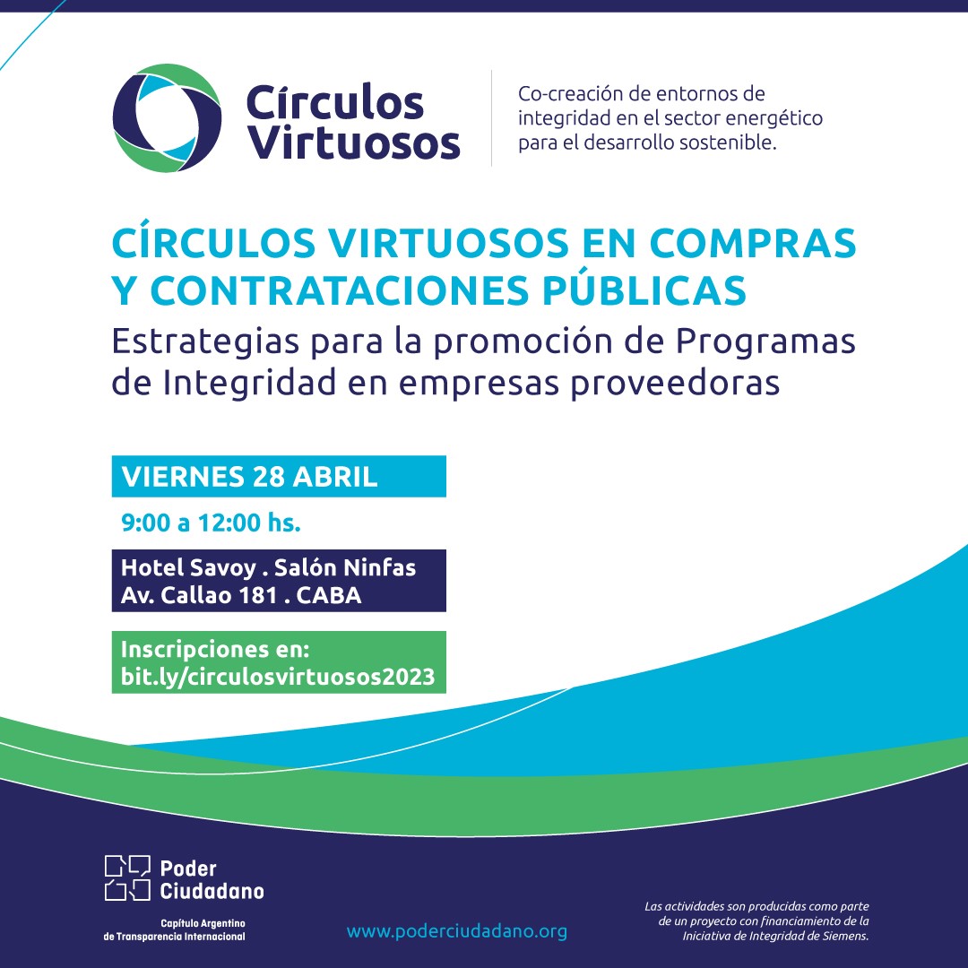 poderciudadano's tweet photo. “Círculos Virtuosos en Compras y Contrataciones Públicas”
📅Viernes 28/04 de 9.00 hs-12.00 hs.
📌 Hotel Savoy – Salón Ninfas (Av. Callao 181, CABA)
Más información e inscripciones: https://t.co/9PDnjvNqy1
#CírculosVirtuosos #ProgramasdeIntegridad https://t.co/H7QyWvmahK