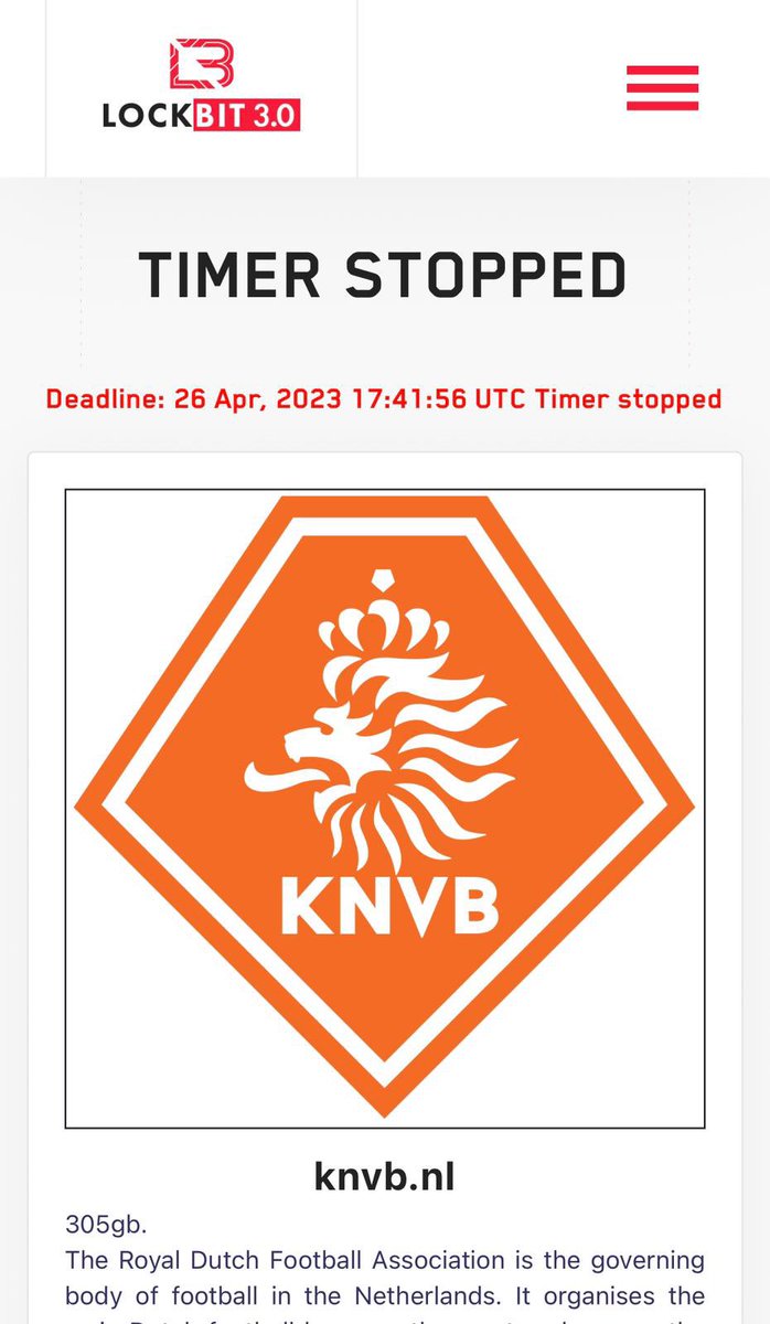 danielverlaan's tweet photo. Opvallend: de aftelklok van Lockbit voor de KNVB is gestopt. Normaal gesproken betekent dat dat een slachtoffer heeft betaald, of meer tijd heeft gekocht. https://t.co/34DklW41fR
