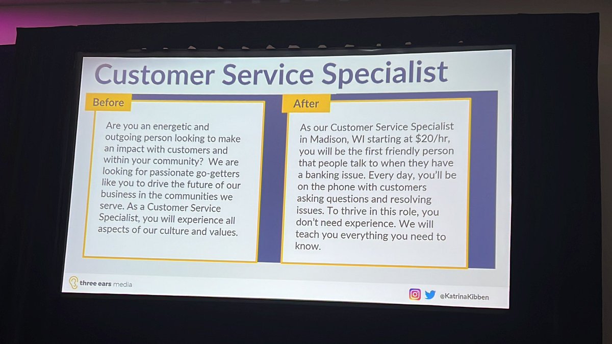 KyraMatkovichHR's tweet photo. Here is an example for an entry level
Role in your company. 
@KatrinaKibben @ThreeEarsMedia #WHLive2023 #jobposts #MadisonShoutOut https://t.co/L4D8ebrIzA