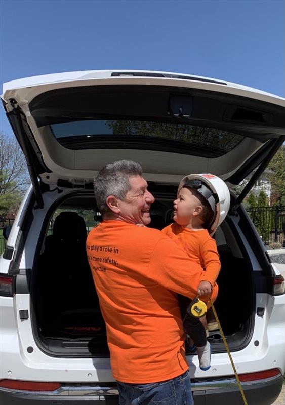 Specialty Products Area Manager Vince Venturella and his grandson are wearing orange during their safety tailgate to promote awareness about #workzonesafety today! Slow down in work zones! #Orange4Safety 

#nwzaw #highwaysafety #watchforus #constructionindustry