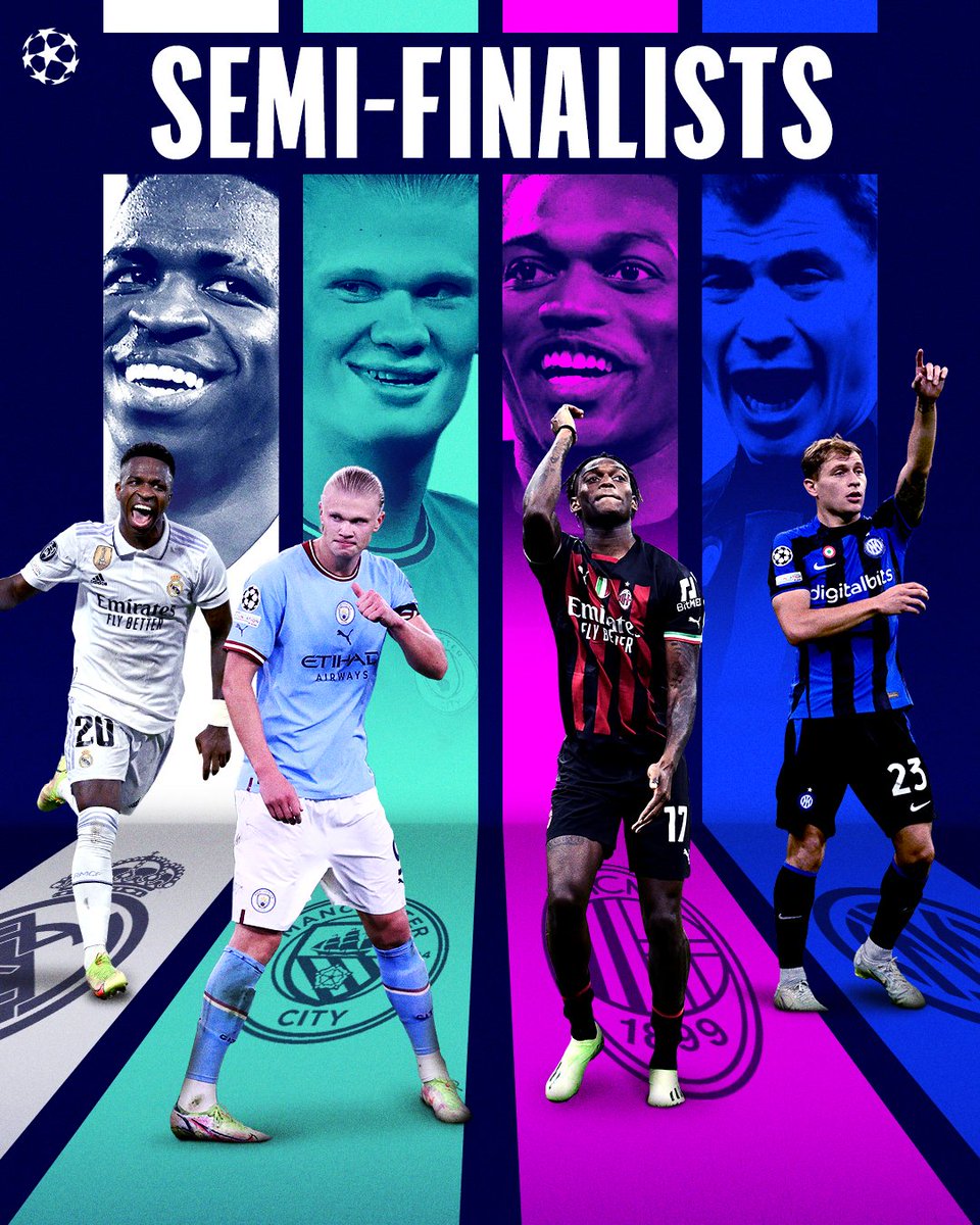 Uno de estos 4 equipos alcanzará la Gloria.

Así serán las semifinales de la <a href="/ChampionsLeague/">UEFA Champions League</a> 

Real Madrid - Manchester City🔥

Inter - AC Milan 🔥