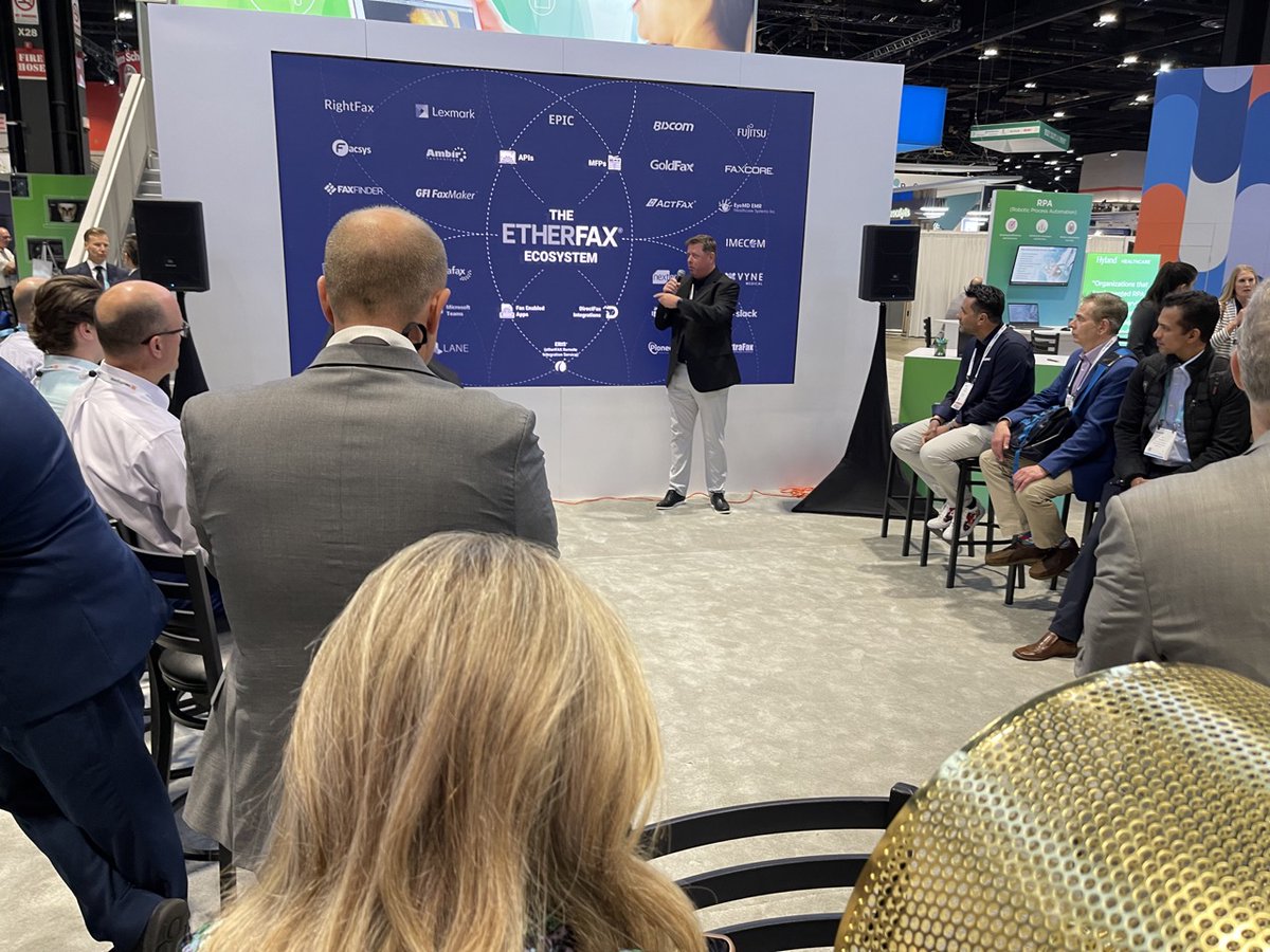 ETHERFAX's tweet photo. We're wrapping up day two at #HIMSS23 with our demo at @Hyland's booth. Thanks to Mike Myers, Matt Cornell, Jeff Appel, Max Weiss, and the entire #Hyland team for your continued support and a great partnership! #etherFAX #HIMSS @pauliebanks https://t.co/iojgFjaCVW