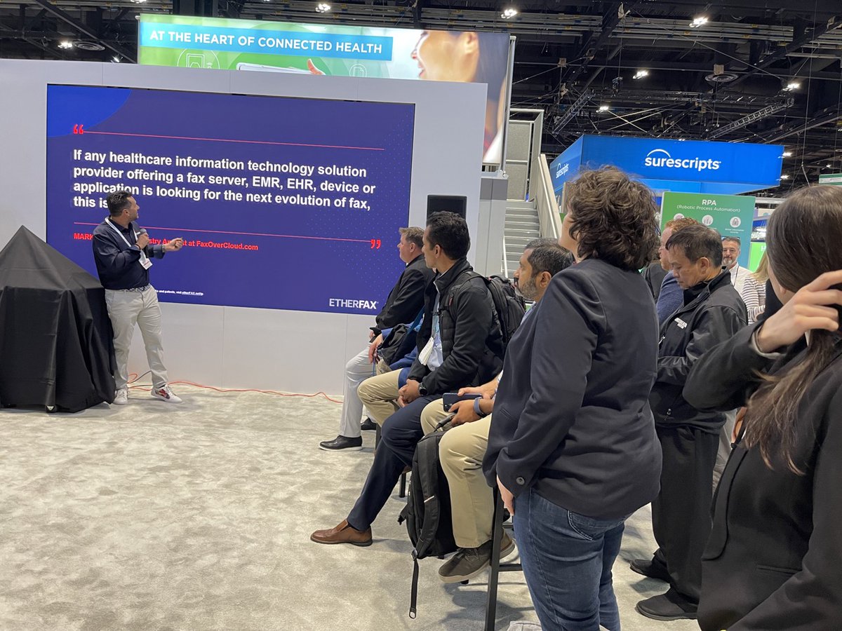 ETHERFAX's tweet photo. We're wrapping up day two at #HIMSS23 with our demo at @Hyland's booth. Thanks to Mike Myers, Matt Cornell, Jeff Appel, Max Weiss, and the entire #Hyland team for your continued support and a great partnership! #etherFAX #HIMSS @pauliebanks https://t.co/iojgFjaCVW