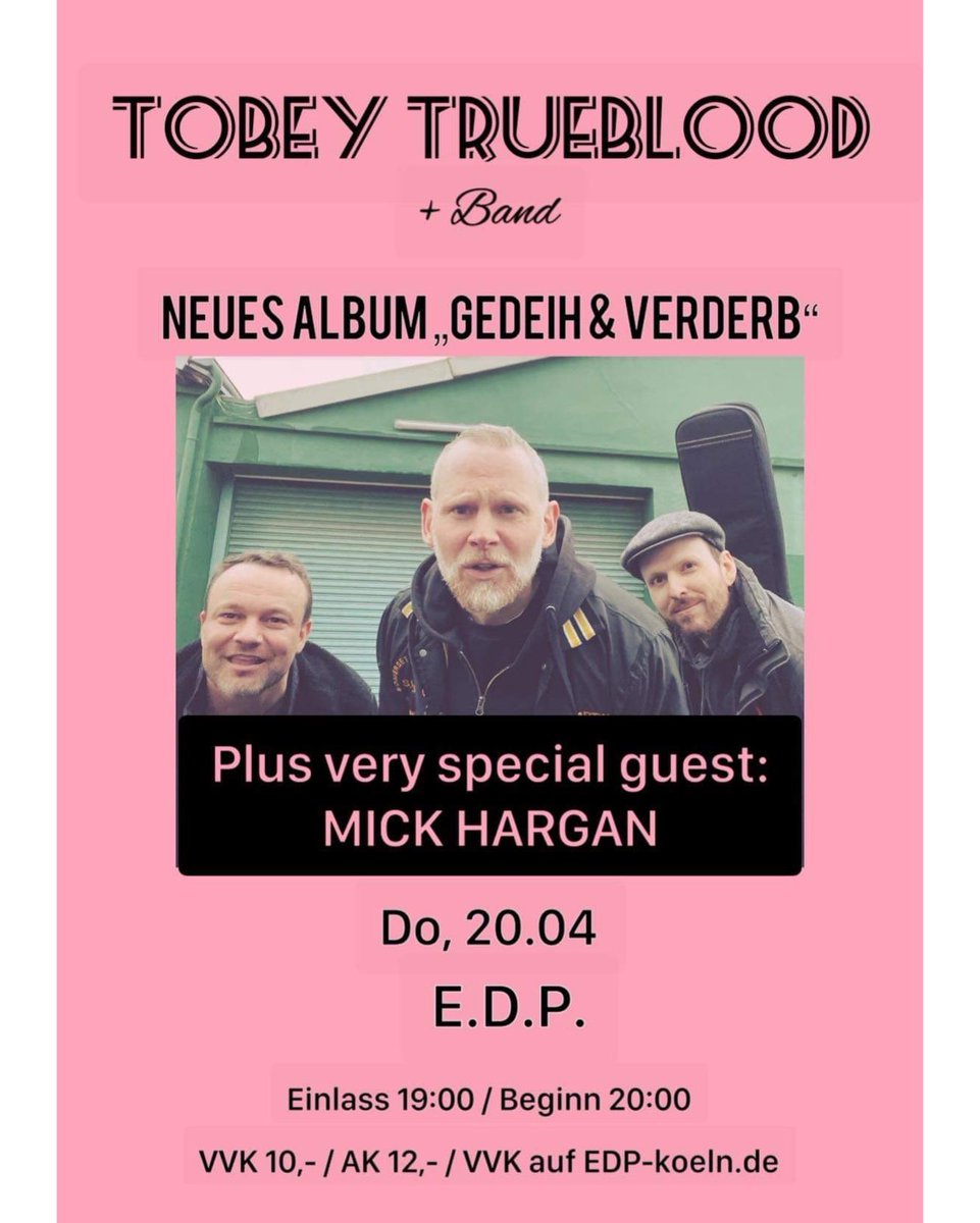 mickhargan's tweet image. Tonight I perform in #Cologne @emdrueggepitter opening for my friend @tobeytrueblood &amp;amp; his band, doors are at 19UHR 🇩🇪 #kölnehrenfeld #Köln