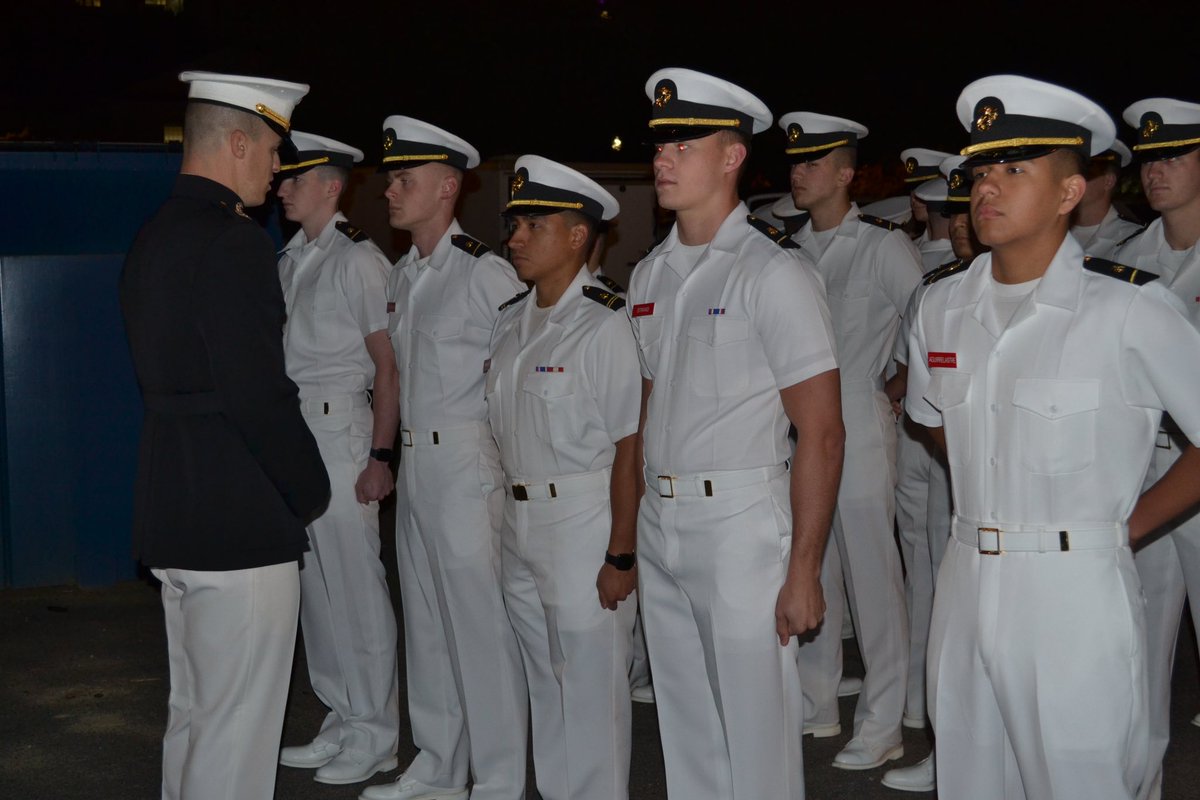 UofSCNROTC's tweet photo. On Tuesday April 11th, the Battalion conducted our final uniform inspection of the year with the annual dress whites' inspection in preparation for commissioning. Our Midshipmen looked great, and we are excited to see our 1/Cs in their service dress whites/blues in a few weeks! https://t.co/nbK2VYX8ow