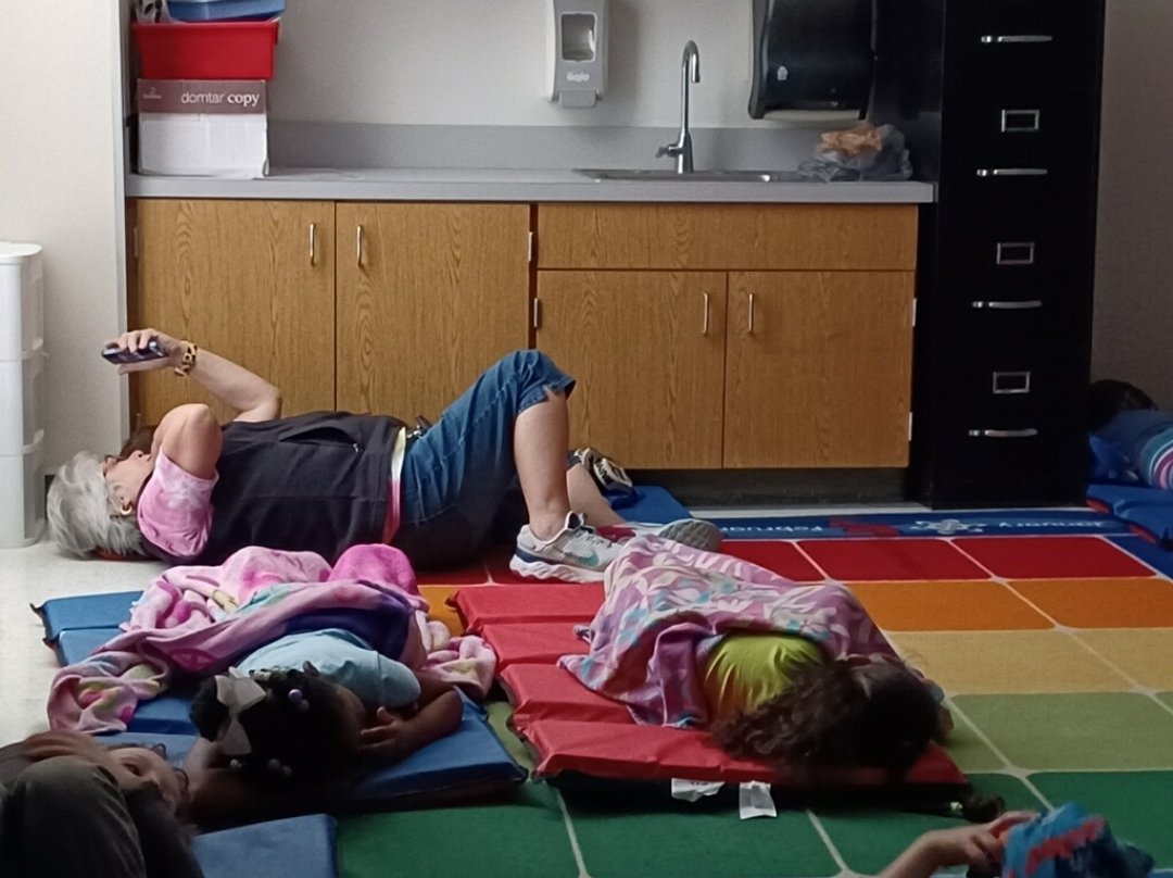 MsHarden4's tweet photo. Mrs. Ortiz is so committed to the well-being of our kiddos, that she laid next to a little one to help him calm down and rest. #observemebbowen @BBOwenES https://t.co/87tYvtiRh3