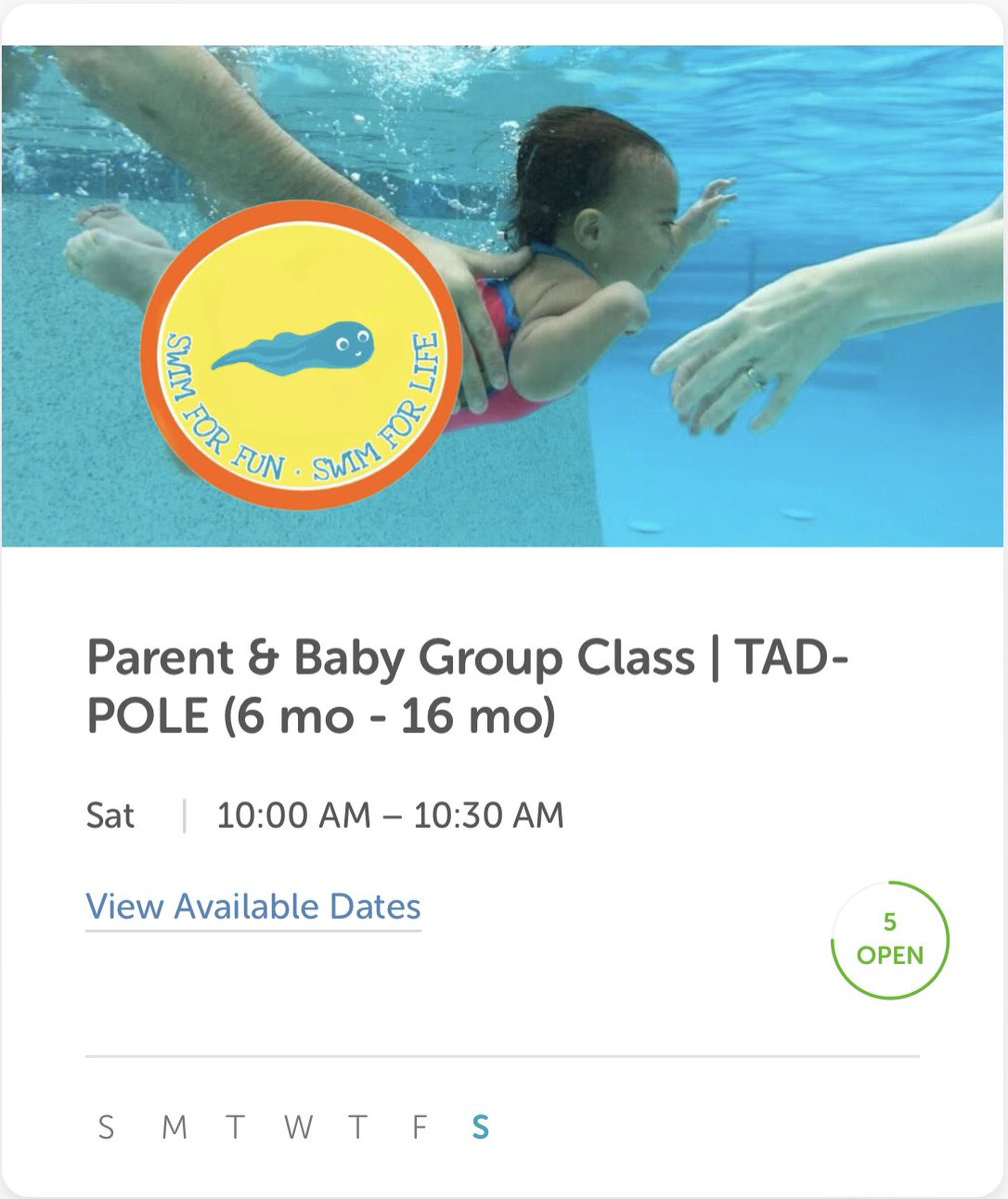 Visit our class portal to enroll!

app.iclasspro.com/portal/solaris…

TADPOLE (6mo - 16mo) 
10:00am
GUPPY (16mo - 28mo)
10:30am

#parentbabyclass #learntoswim #watersafety #carrolltonparents #carrolltontx #coppelltx #thecolony